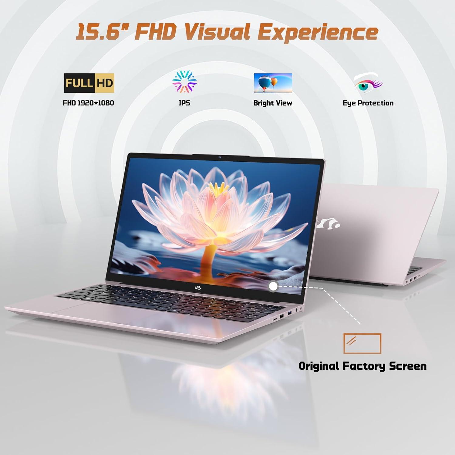 imageNIMO 156quot FHD IPS StudentLaptopComputer  16GB RAM 512GB SSD 4 Cores 13th Gen Intel N150Beat to i31115G4 Up to 36GHz 65W GaN TypeC Fingerprint Backlit Keyboard WiFi 6 BT52 NumpadRose Gold