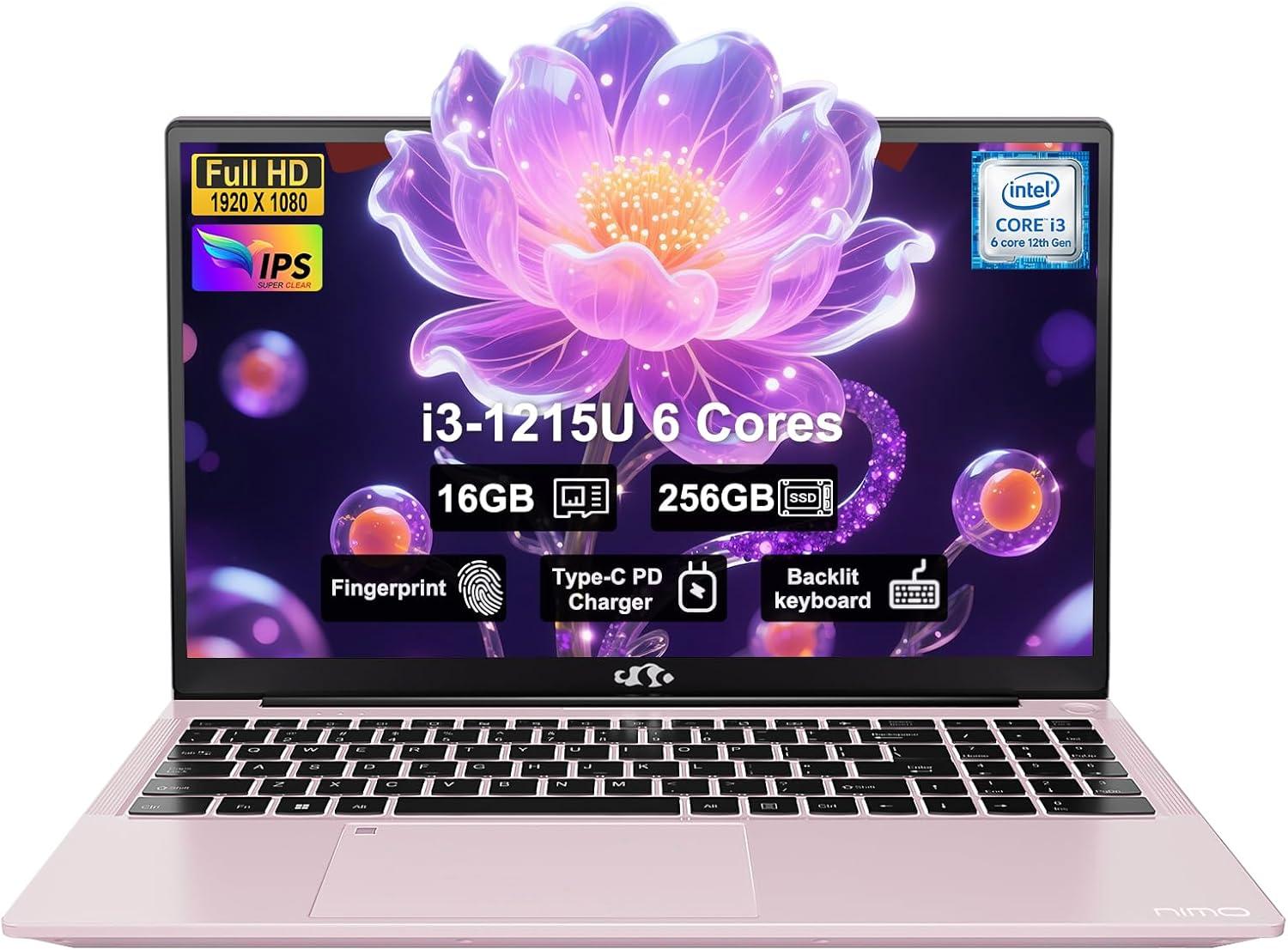 imageNIMO 156quot FHD IPS StudentLaptopComputer  Intel Core i31215UBeat i51135G7 6 Cores Up to 44GHz 8GB RAM 128GB SSD 65W TypeC 2 Years Warranty Fingerprint Backlit Keyboard WiFi 6 BT52Rose Gold
