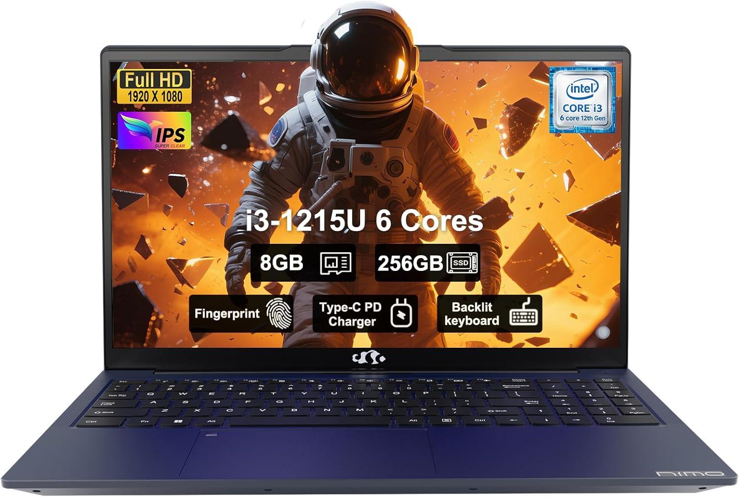 imageNIMO 156quot FHD IPS StudentLaptopComputer  Intel Core i31215UBeat i51135G7 6 Cores Up to 44GHz 8GB RAM 128GB SSD 65W TypeC 2 Years Warranty Fingerprint Backlit Keyboard WiFi 6 BT52Blue