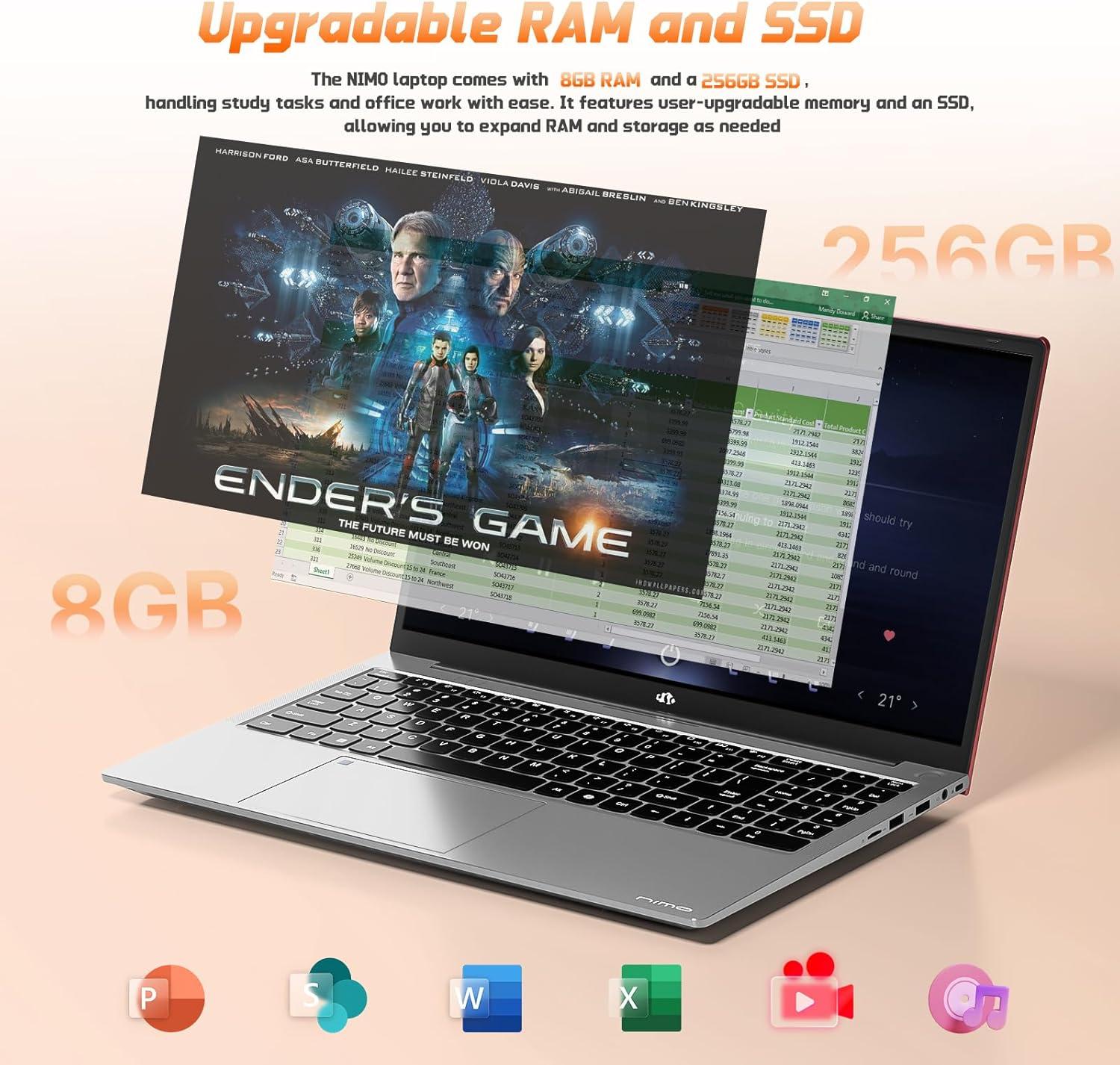 imageNIMO 156quot FHD Laptop Computer Intel Pentium N150 Beat i31115G4 4Core Up to 34GHz Laptop with Backlit Keyboard 65W GaN TypeC Fingerprint 8GB RAM 256GB SSD for HomeStudent and BusinessRed