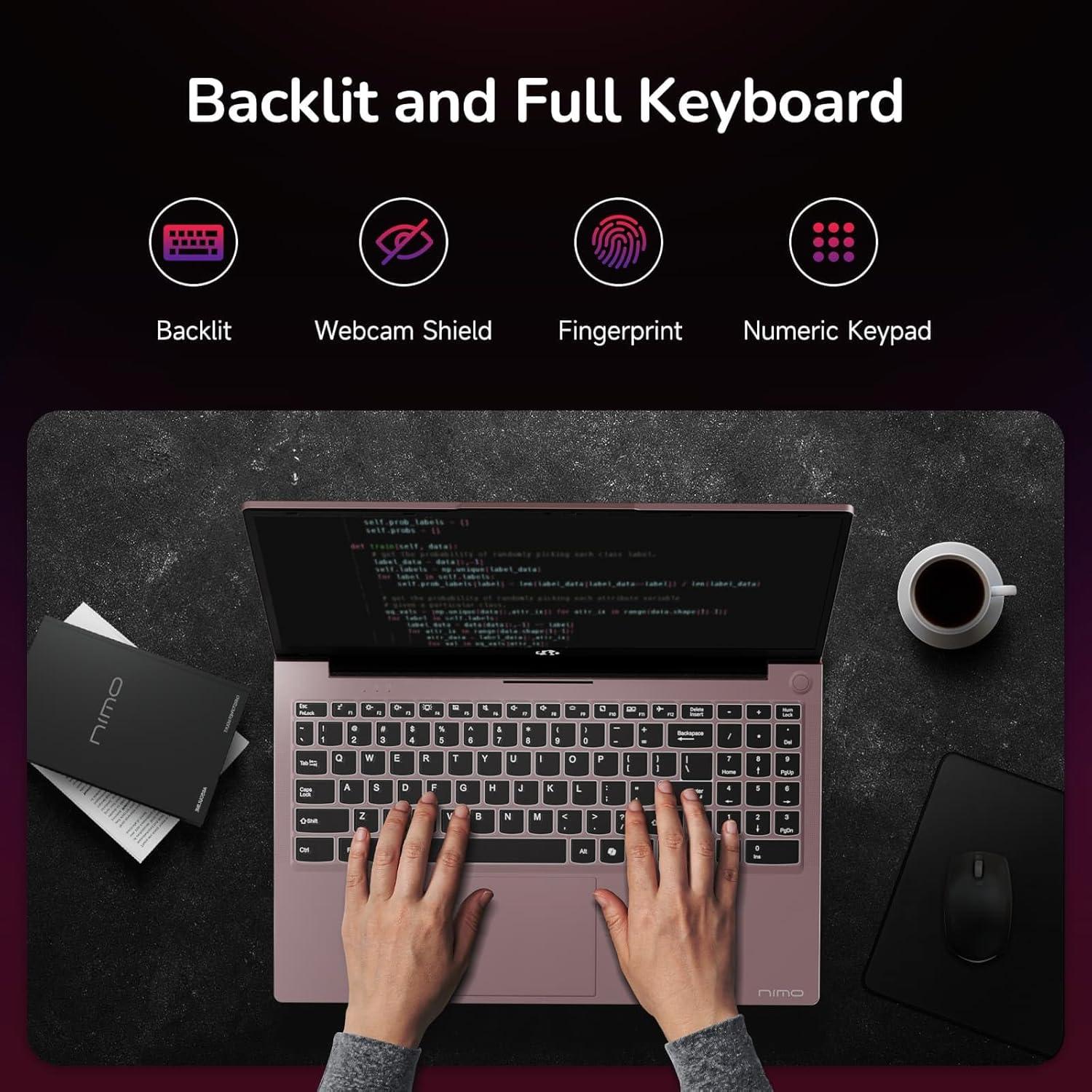 imageNIMO 156quot FHD Laptop Computer Intel Pentium N150 Beat i31115G4 4Core Up to 34GHz Laptop with Backlit Keyboard 65W GaN TypeC Fingerprint 8GB RAM 256GB SSD for HomeStudent and BusinessRed