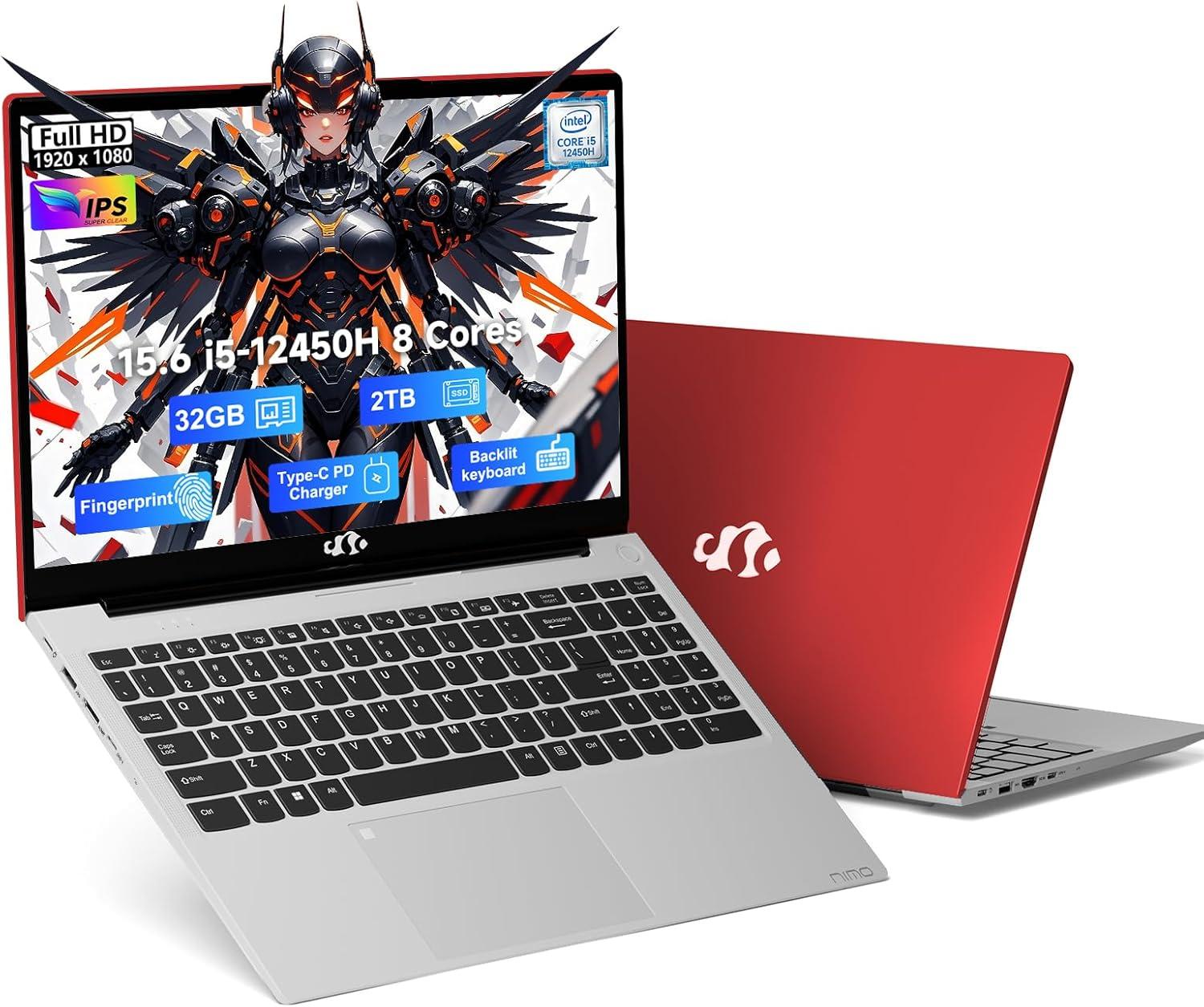 imageNIMO 156quot FHDIPSBusinessLaptop 8 Cores Intel i512450H 16GB RAM 1TB SSD Beat i711800H Up to 44GHz Backlit Keyboard Computer 100W Type C Fingerprint WiFi 6 Numpad Win 11Scarlet Red