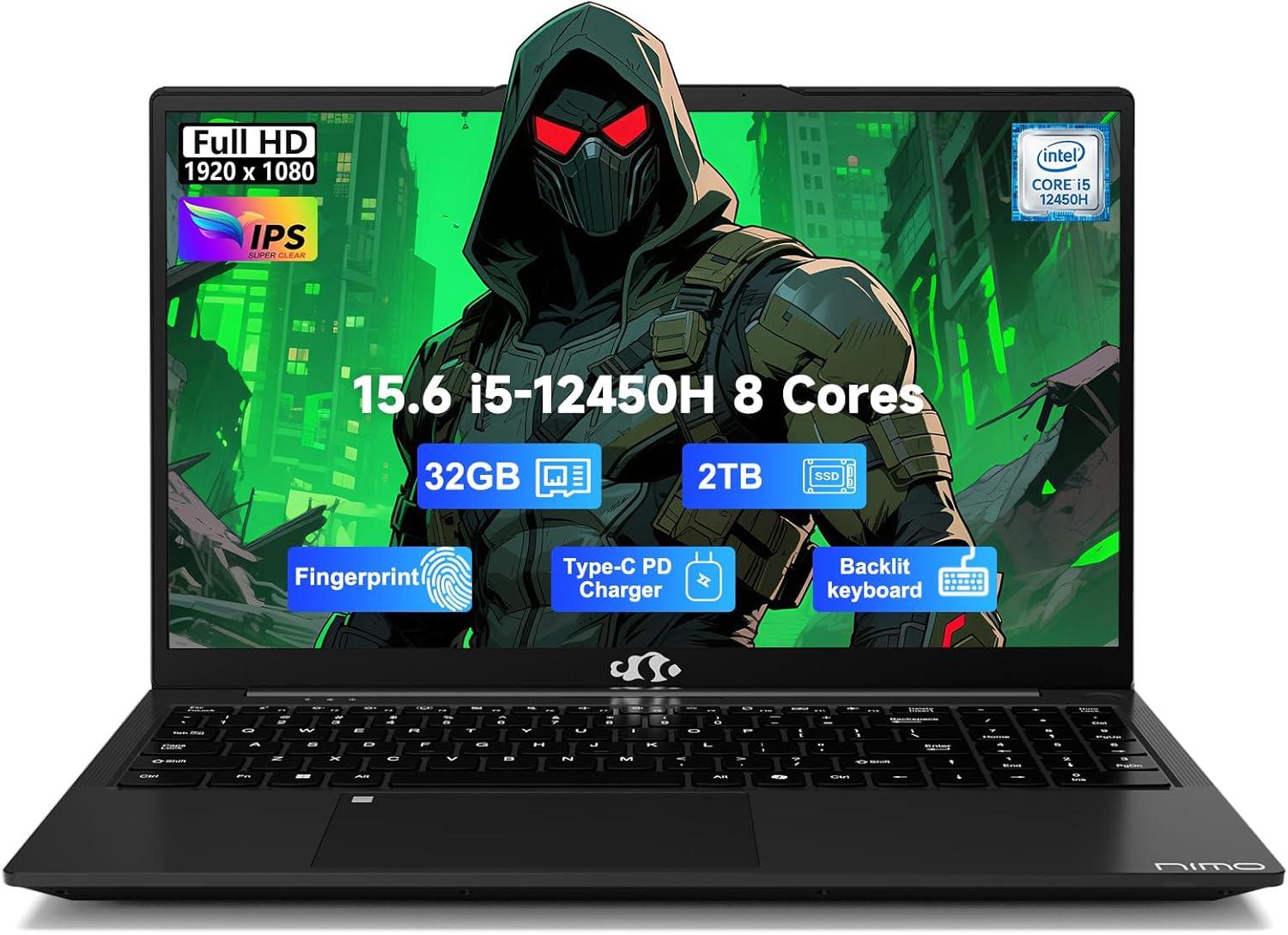 imageNIMO 156quot FHDIPSBusinessLaptop 8 Cores Intel i512450H 16GB RAM 1TB SSD Beat i711800H Up to 44GHz Backlit Keyboard Computer 100W Type C Fingerprint WiFi 6 Numpad Win 11Dale Black