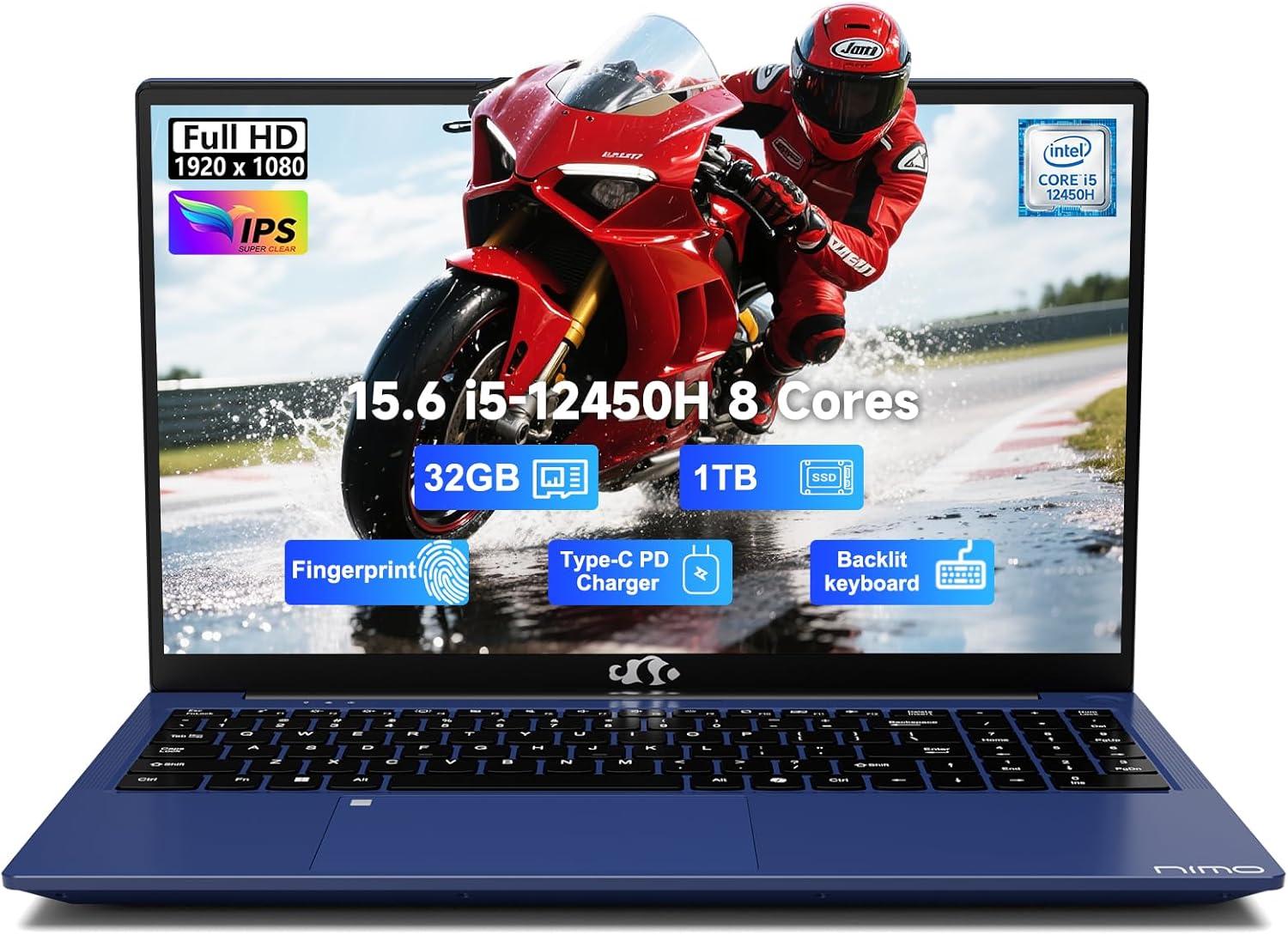 imageNIMO 156quot FHDIPSBusinessLaptop 8 Cores Intel i512450H 16GB RAM 1TB SSD Beat i711800H Up to 44GHz Backlit Keyboard Computer 100W Type C Fingerprint WiFi 6 Numpad Win 11Royal Blue