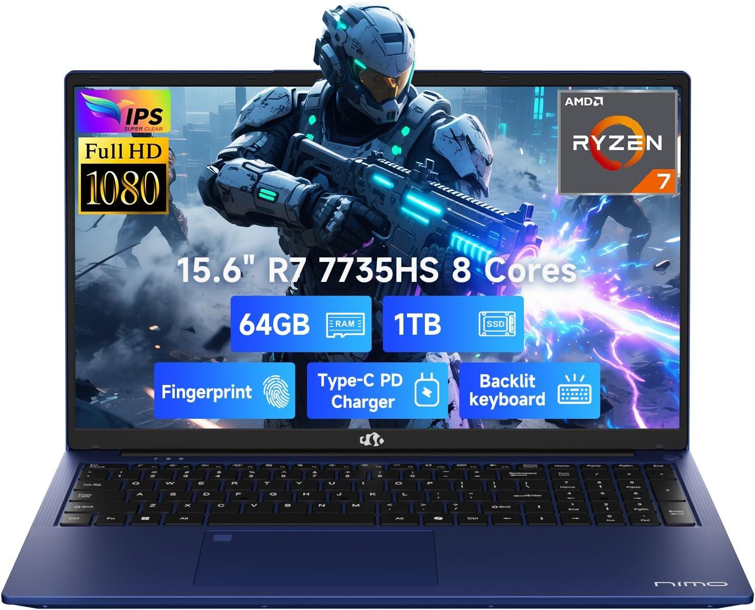 imageNIMO 156quot IPS FHD GamingLaptop AMD 8 Cores Ryzen 7 7735HS 32GB DDR5 RAM 1TB SSD Beats i712650H Up to 475GHz Computer with Radeon 680M 100W TypeC Backlit Keyboard Fingerprint Unlock Rose GoldBlue