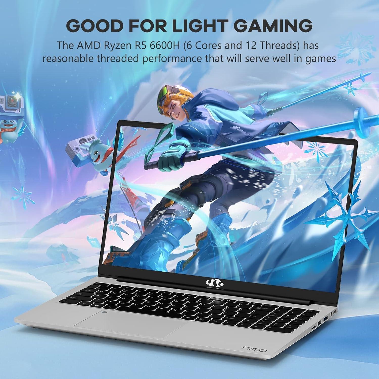 imageNIMO 156quot IPS FHDGamingLaptop AMD Ryzen 5 6600H 6Cores 660M GPU 32GB DDR5 RAM 1TB SSDBeat i71165G7 Up to 45GHz Computer with 100W GaN Type C Fingerprint Backlit Keyboard Win 11