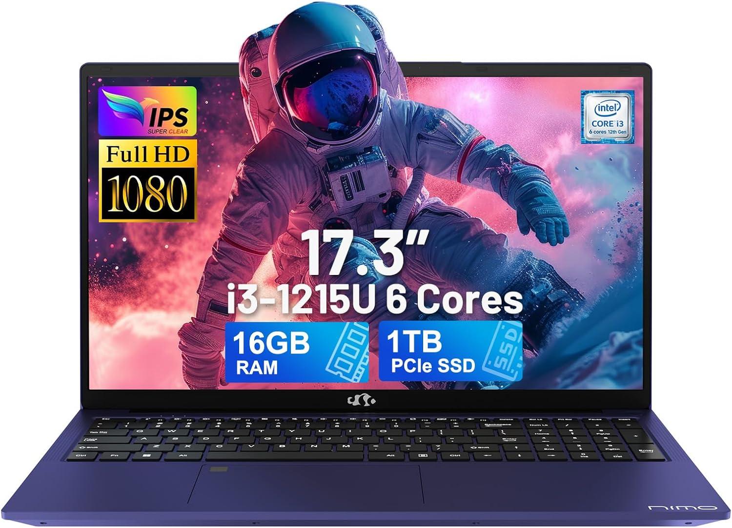 imageNIMO 173 FHDLaptop Intel 6Cores i31215U 32GB RAM 1TB SSD Beat i51135G7 Up to 44GHz 65W TypeC Fingerprint Backlit Keyboard IPS Business Computer WiFi 6 Win 11Blue