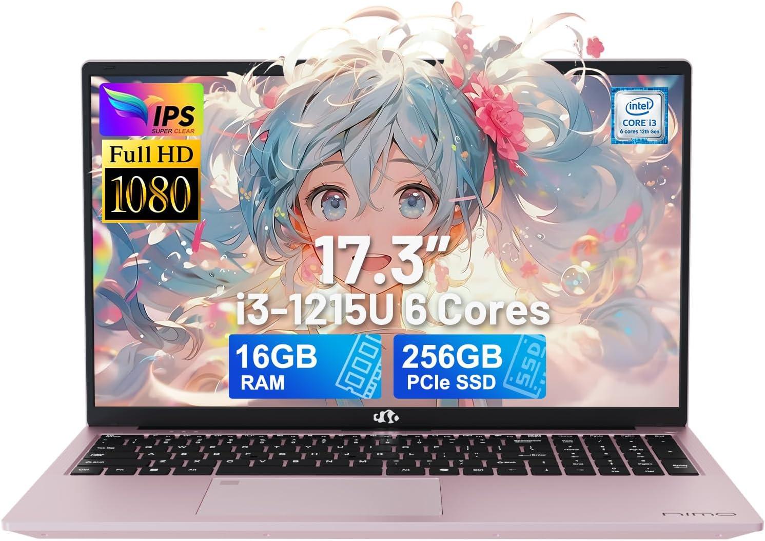 imageNIMO 173 FHDLaptop Intel 6Cores i31215U 32GB RAM 1TB SSD Beat i51135G7 Up to 44GHz 65W TypeC Fingerprint Backlit Keyboard IPS Business Computer WiFi 6 Win 11Rose Gold