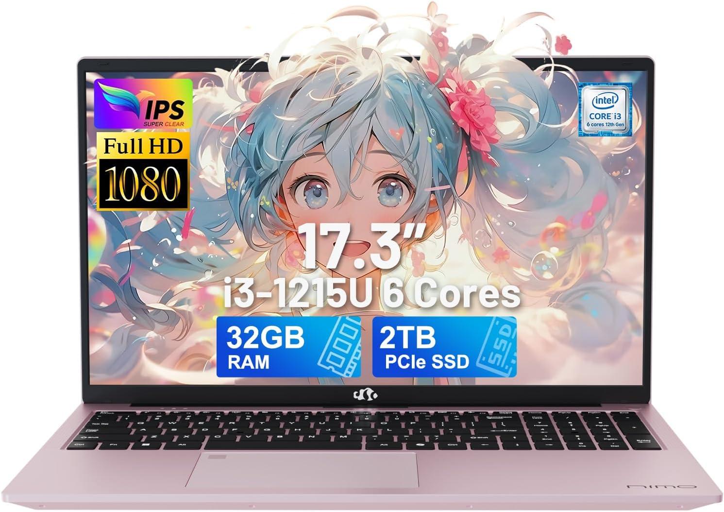 imageNIMO 173 FHDLaptop Intel 6Cores i31215U 32GB RAM 1TB SSD Beat i51135G7 Up to 44GHz 65W TypeC Fingerprint Backlit Keyboard IPS Business Computer WiFi 6 Win 11Rose Gold