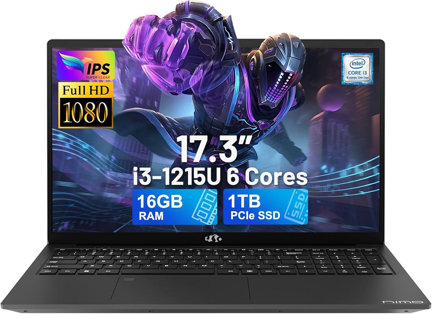 imageNIMO 173 FHDLaptop Intel 6Cores i31215U 32GB RAM 1TB SSD Beat i51135G7 Up to 44GHz 65W TypeC Fingerprint Backlit Keyboard IPS Business Computer WiFi 6 Win 11Gray