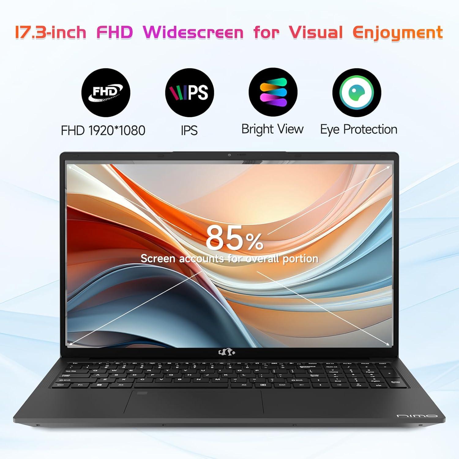 imageNIMO 173 FHDLaptop Intel 6Cores i31215U 32GB RAM 1TB SSD Beat i51135G7 Up to 44GHz 65W TypeC Fingerprint Backlit Keyboard IPS Business Computer WiFi 6 Win 11Gray