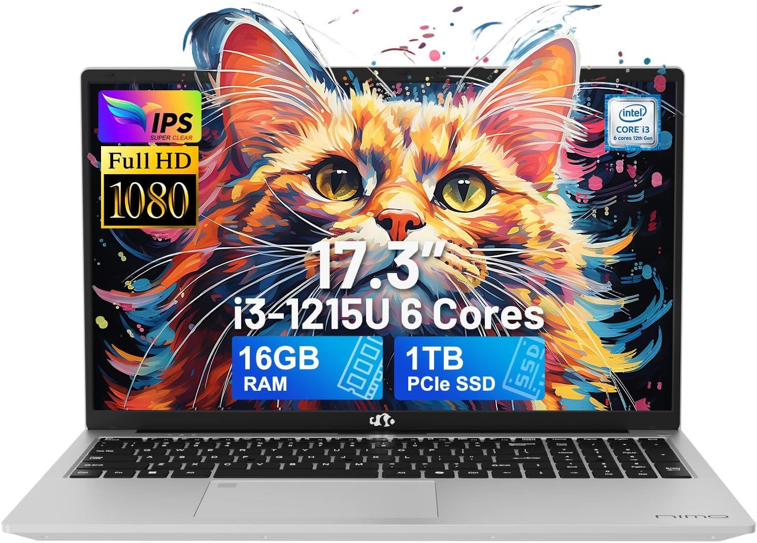 imageNIMO 173 FHDLaptop Intel 6Cores i31215U 32GB RAM 1TB SSD Beat i51135G7 Up to 44GHz 65W TypeC Fingerprint Backlit Keyboard IPS Business Computer WiFi 6 Win 11Silver