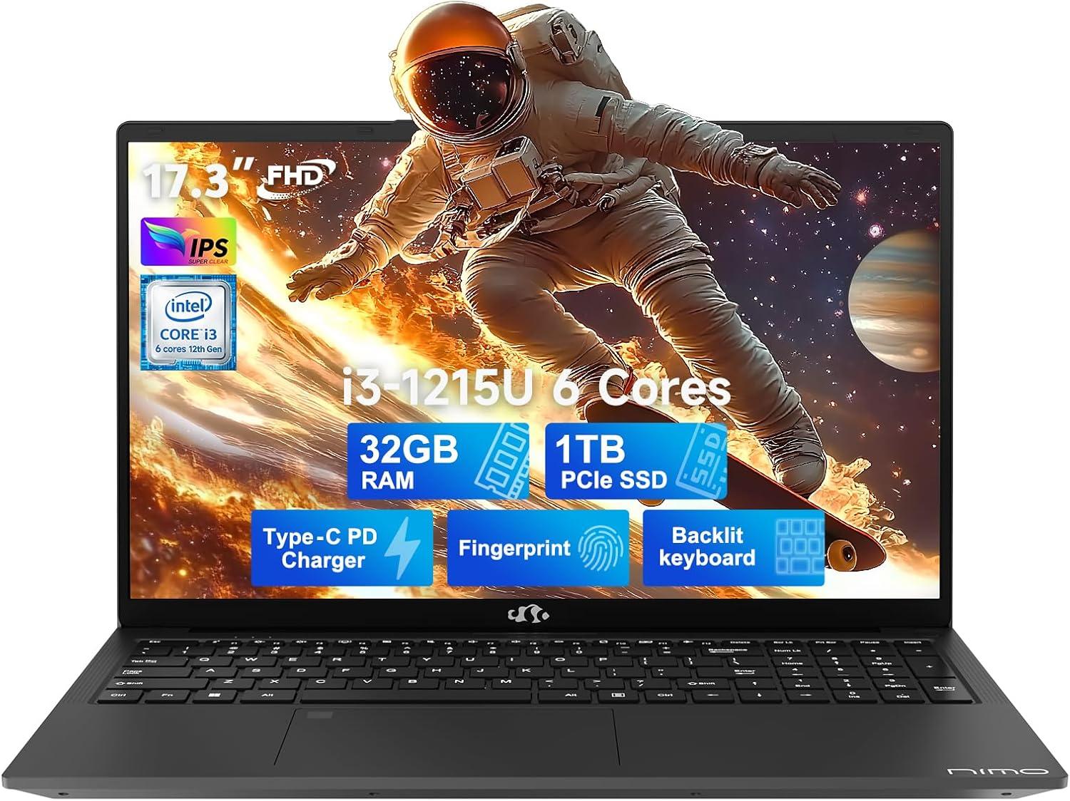 imageNIMO 173 FHDLaptop Intel 6Cores i31215U 32GB RAM 1TB SSD Beat i51135G7 Up to 44GHz 65W TypeC Fingerprint Backlit Keyboard IPS Business Computer WiFi 6 Win 11Gray