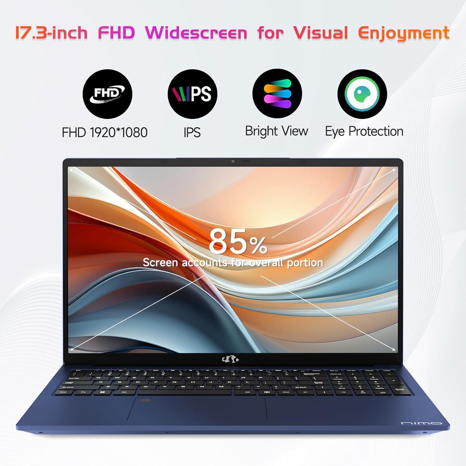 imageNIMO 173quot IPS FHDLaptop Intel 6 Cores i31215U 16GB RAM 1TB SSD Beat Ryzen 5 7520U Up to 44GHz Computer with 65W GaNType C Backlit Keyboard Fingerprint for Home Student and Business Blue
