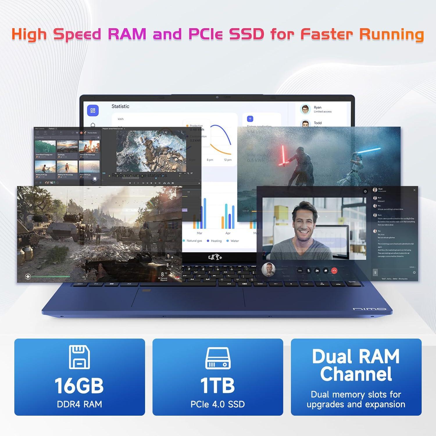 imageNIMO 173quot IPS FHDLaptop Intel 6 Cores i31215U 16GB RAM 1TB SSD Beat Ryzen 5 7520U Up to 44GHz Computer with 65W GaNType C Backlit Keyboard Fingerprint for Home Student and Business Blue