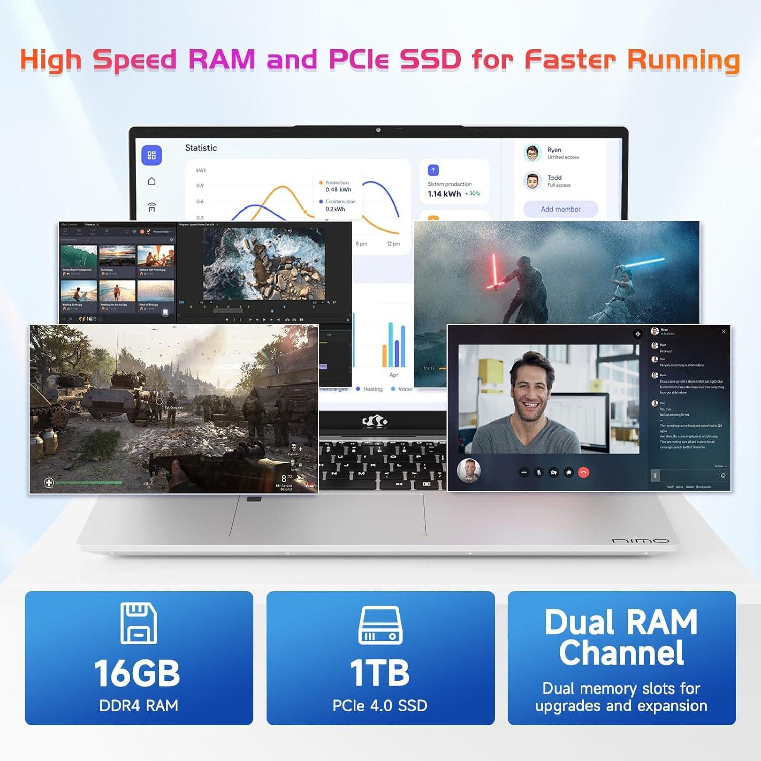 imageNIMO 173quot IPS FHDLaptop Intel 6 Cores i31215U 16GB RAM 256GB SSD Beat Ryzen 5 7520U Up to 44GHz Computer with 65W GaNType C Backlit Keyboard Fingerprint for Home Student and BusinessSilver