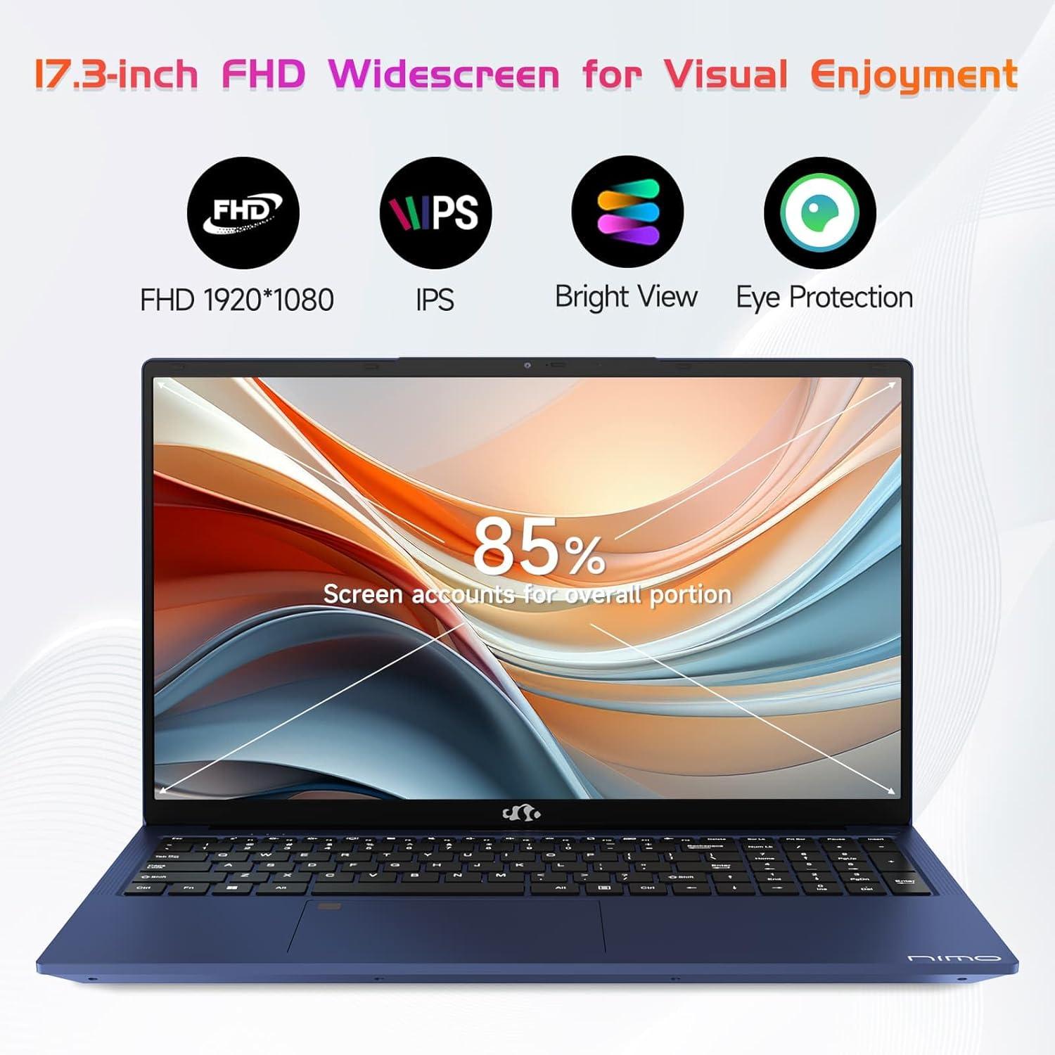 imageNIMO 173quot IPS FHDLaptop Intel 6 Cores i31215U 16GB RAM 256GB SSD Beat Ryzen 5 7520U Up to 44GHz Computer with 65W GaNType C Backlit Keyboard Fingerprint for Home Student and BusinessSilver