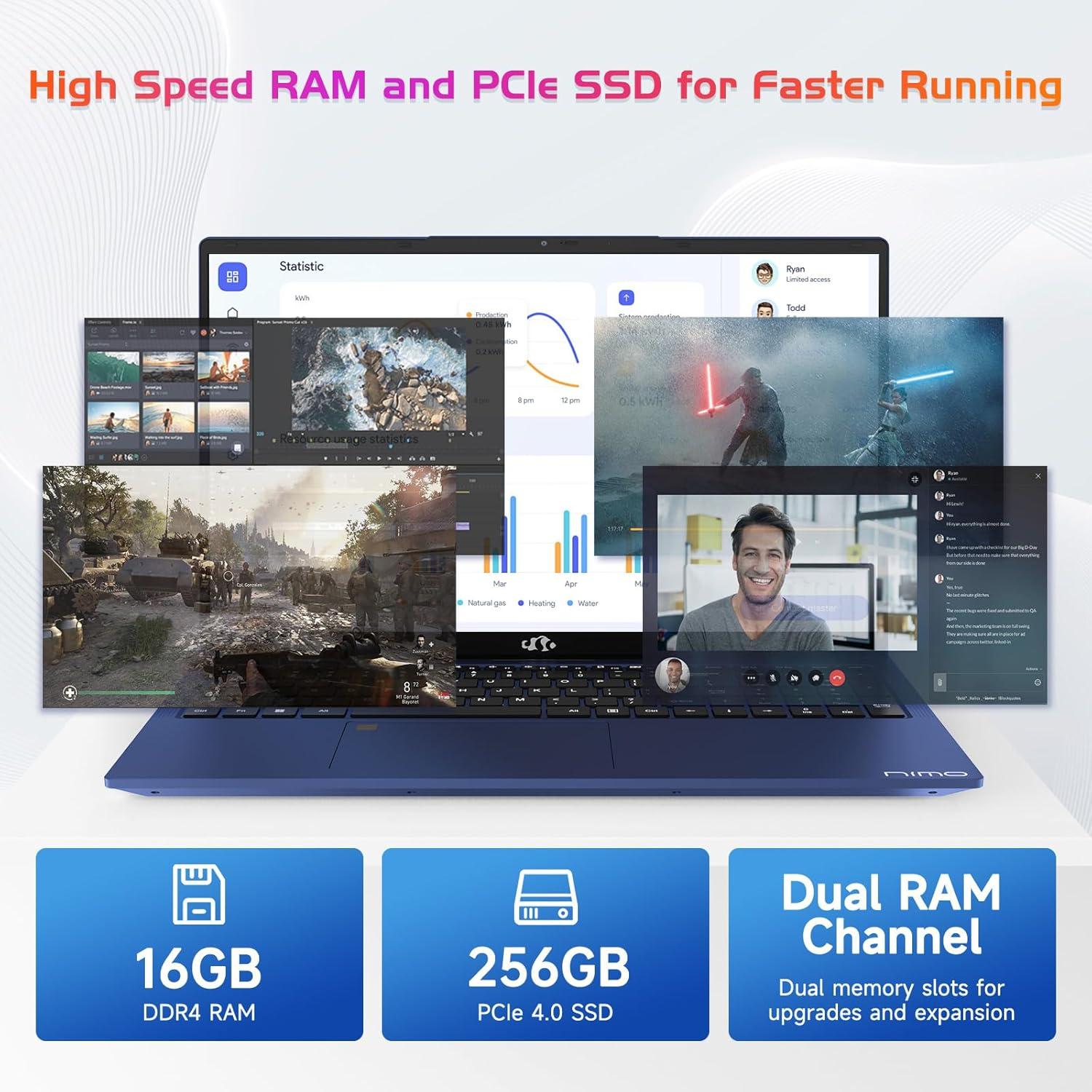 imageNIMO 173quot IPS FHDLaptop Intel 6 Cores i31215U 16GB RAM 256GB SSD Beat Ryzen 5 7520U Up to 44GHz Computer with 65W GaNType C Backlit Keyboard Fingerprint for Home Student and BusinessBlue