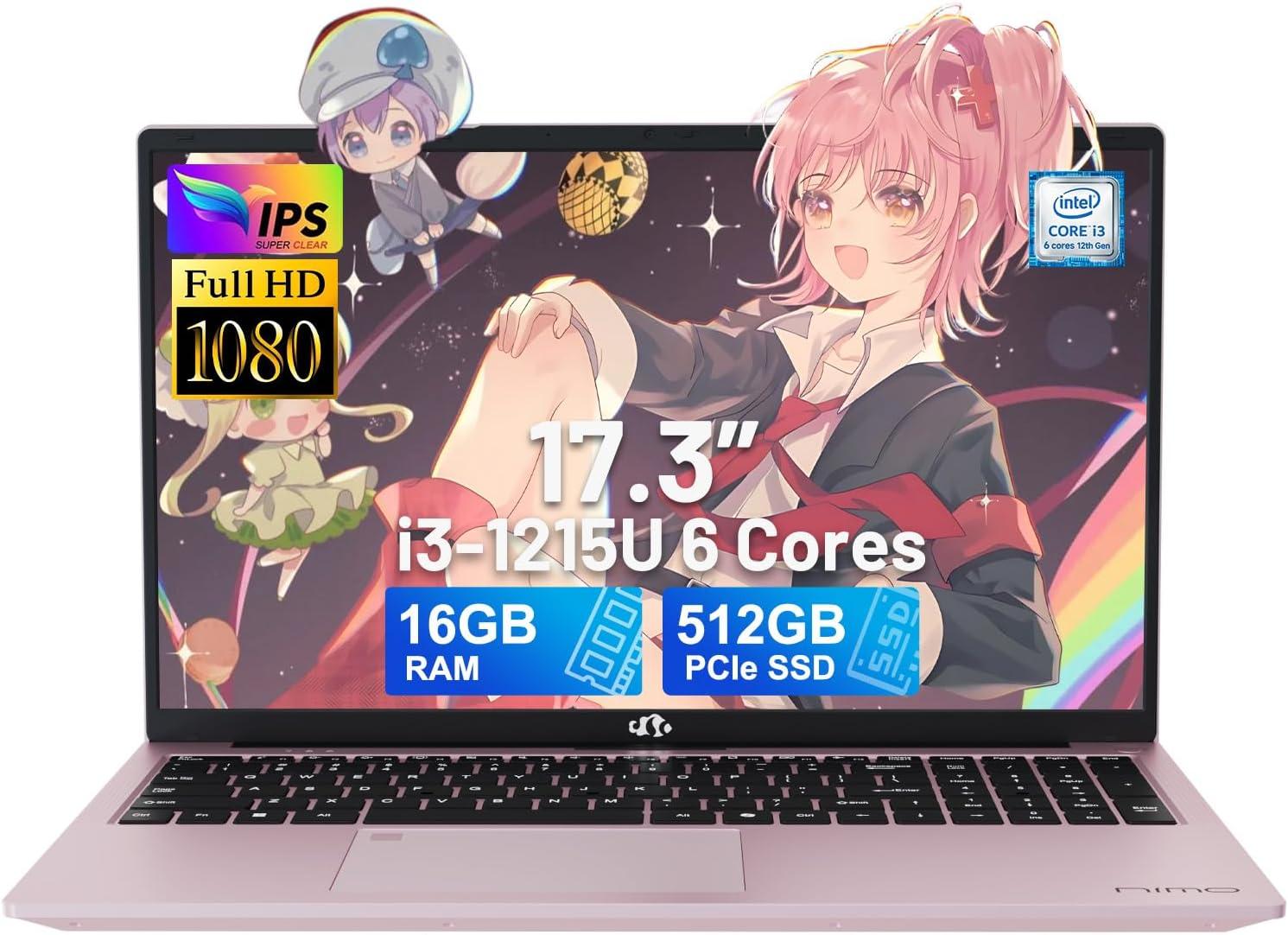 imageNIMO 173quot IPS FHDLaptop Intel 6 Cores i31215U 16GB RAM 512GB SSD Beat Ryzen 5 7520U Up to 44GHz Computer with 65W GaNType C Fingerprint Backlit Keyboard for Home Student and Business BlueRose Gold