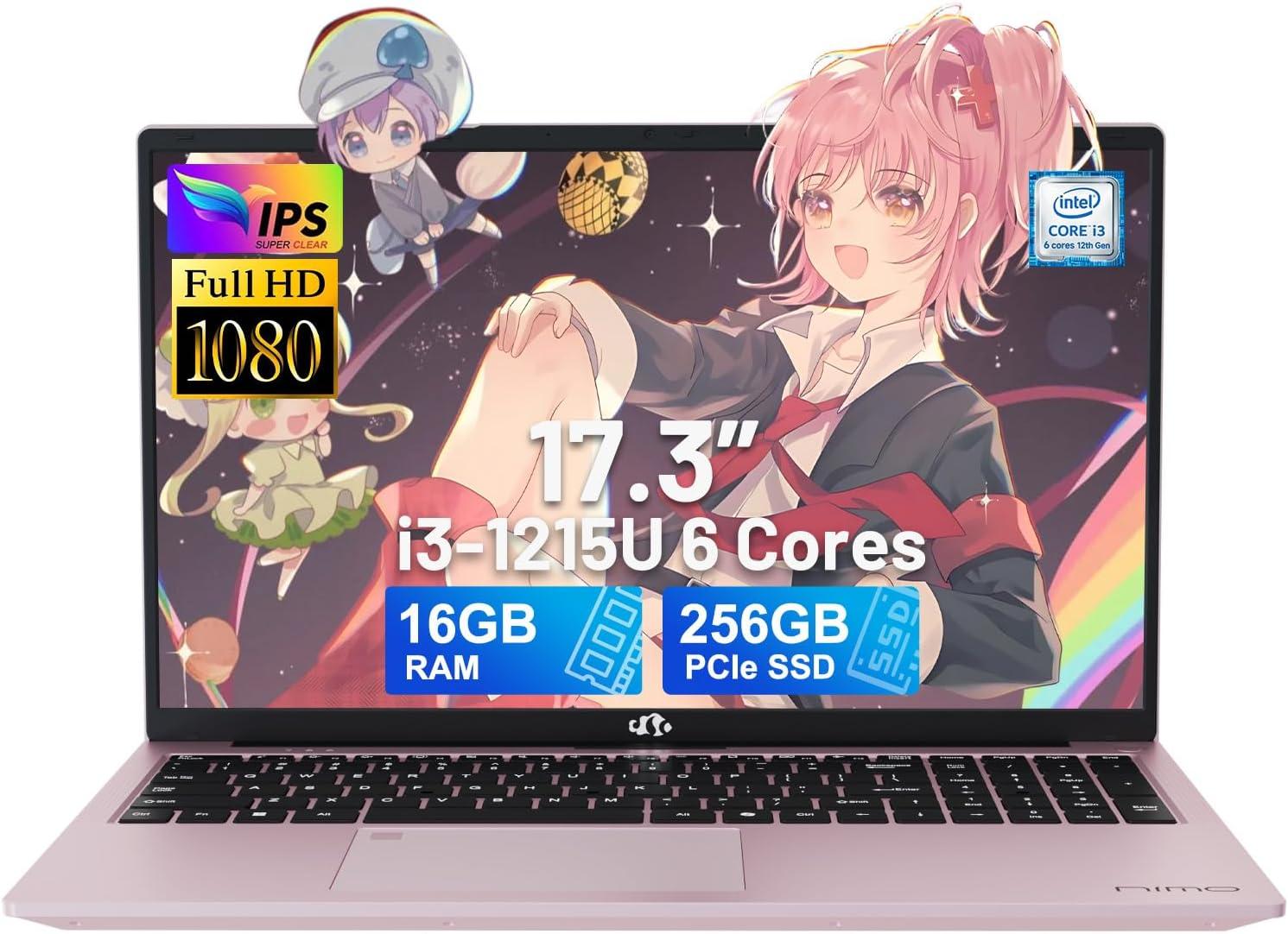 imageNIMO 173quot IPS FHDLaptop Intel 6 Cores i31215U 16GB RAM 512GB SSD Beat Ryzen 5 7520U Up to 44GHz Computer with 65W GaNType C Fingerprint Backlit Keyboard for Home Student and Business BlueRose Gold