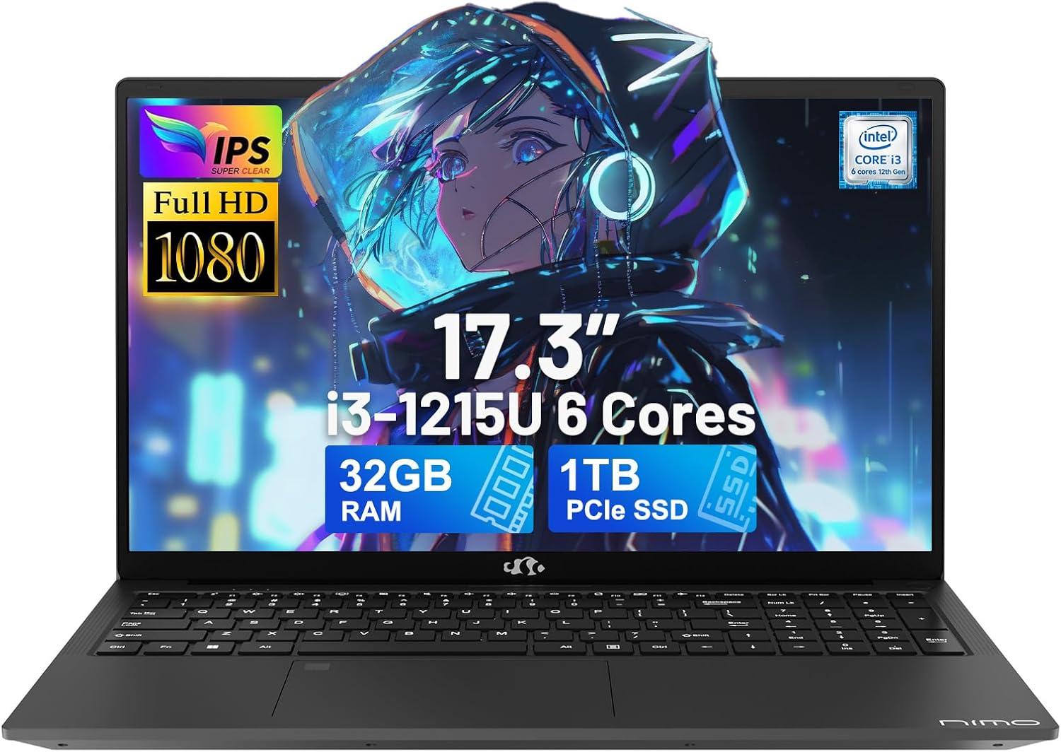 imageNIMO 173quot IPS FHDLaptop Intel 6 Cores i31215U 16GB RAM 512GB SSD Beat Ryzen 5 7520U Up to 44GHz Computer with 65W GaNType C Fingerprint Backlit Keyboard for Home Student and Business BlueGray