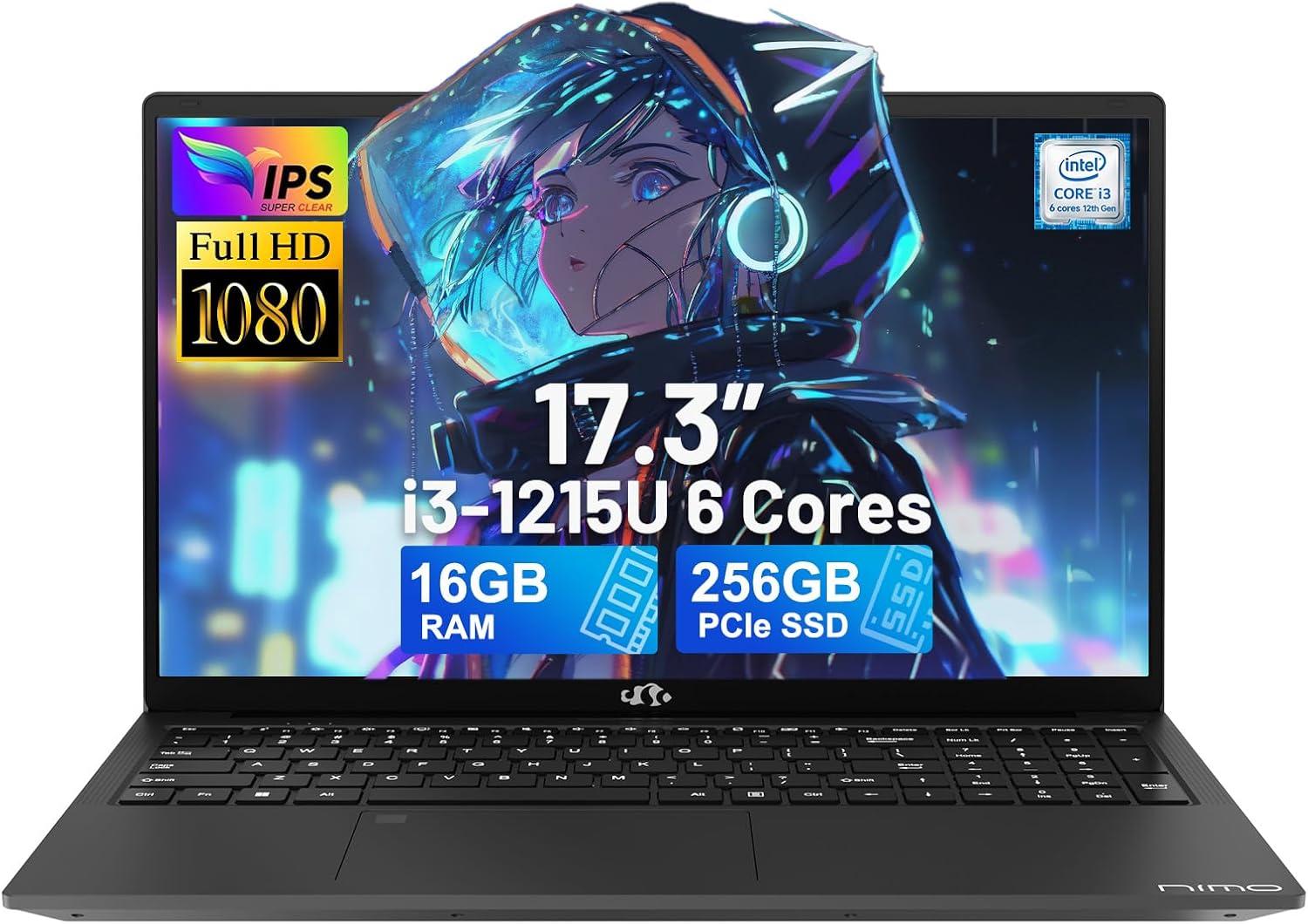 imageNIMO 173quot IPS FHDLaptop Intel 6 Cores i31215U 16GB RAM 512GB SSD Beat Ryzen 5 7520U Up to 44GHz Computer with 65W GaNType C Fingerprint Backlit Keyboard for Home Student and Business BlueGray