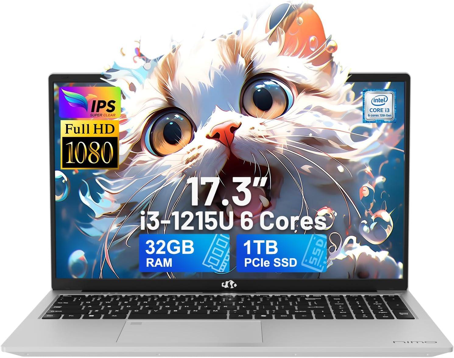 imageNIMO 173quot IPS FHDLaptop Intel 6 Cores i31215U 16GB RAM 512GB SSD Beat Ryzen 5 7520U Up to 44GHz Computer with 65W GaNType C Fingerprint Backlit Keyboard for Home Student and Business BlueSilver