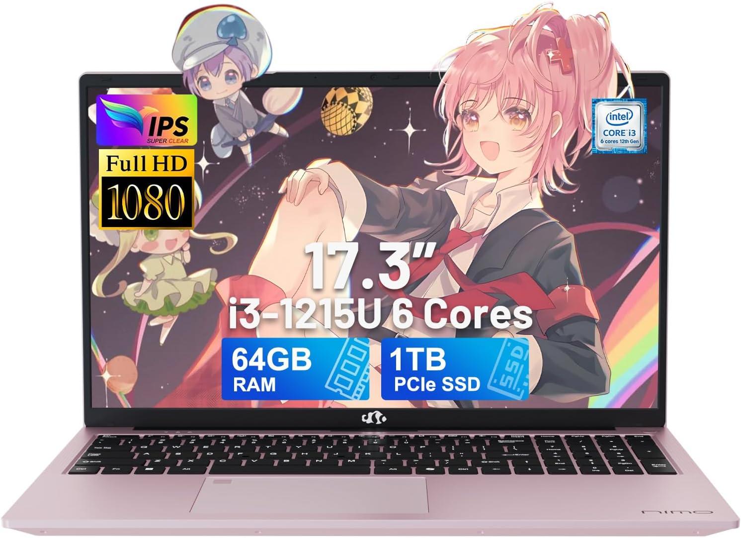 imageNIMO 173quot IPS FHDLaptop Intel 6 Cores i31215U 16GB RAM 512GB SSD Beat Ryzen 5 7520U Up to 44GHz Computer with 65W GaNType C Fingerprint Backlit Keyboard for Home Student and Business BlueRose Gold