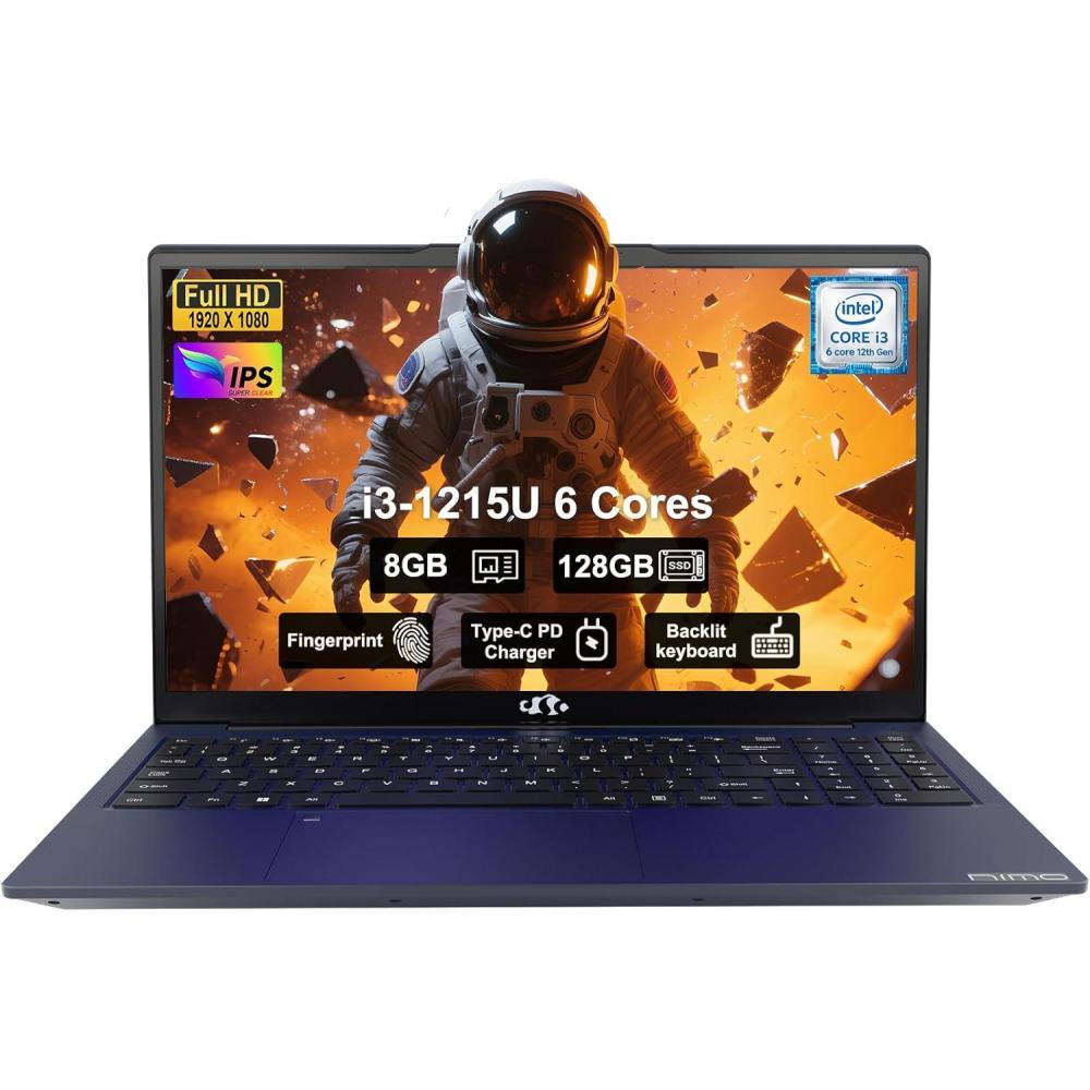 imageNIMO 156quot FHD IPS StudentLaptopComputer  Intel Core i31215UBeat i51135G7 6 Cores Up to 44GHz 8GB RAM 128GB SSD 65W TypeC 2 Years Warranty Fingerprint Backlit Keyboard WiFi 6 BT52Blue