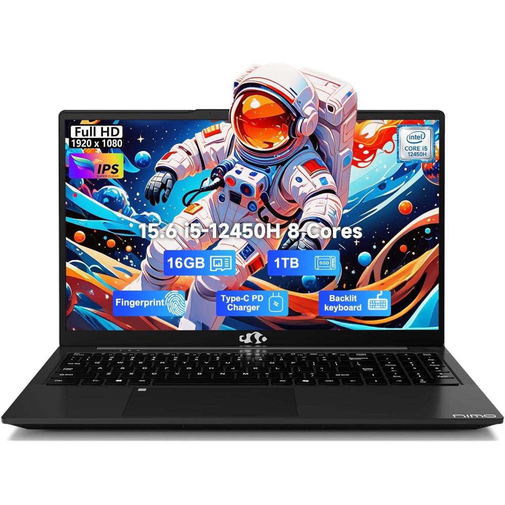 imageNIMO 156quot FHDIPSBusinessLaptop 8 Cores Intel i512450H 16GB RAM 1TB SSD Beat i711800H Up to 44GHz Backlit Keyboard Computer 100W Type C Fingerprint WiFi 6 Numpad Win 11Dale Black