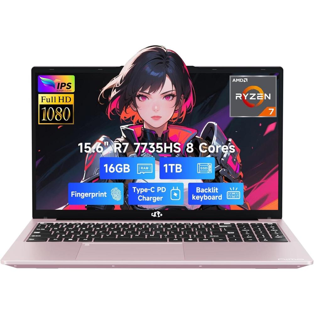 imageNIMO 156quot IPS FHD GamingLaptop AMD 8 Cores Ryzen 7 7735HS 32GB DDR5 RAM 1TB SSD Beats i712650H Up to 475GHz Computer with Radeon 680M 100W TypeC Backlit Keyboard Fingerprint Unlock Rose GoldRose Gold