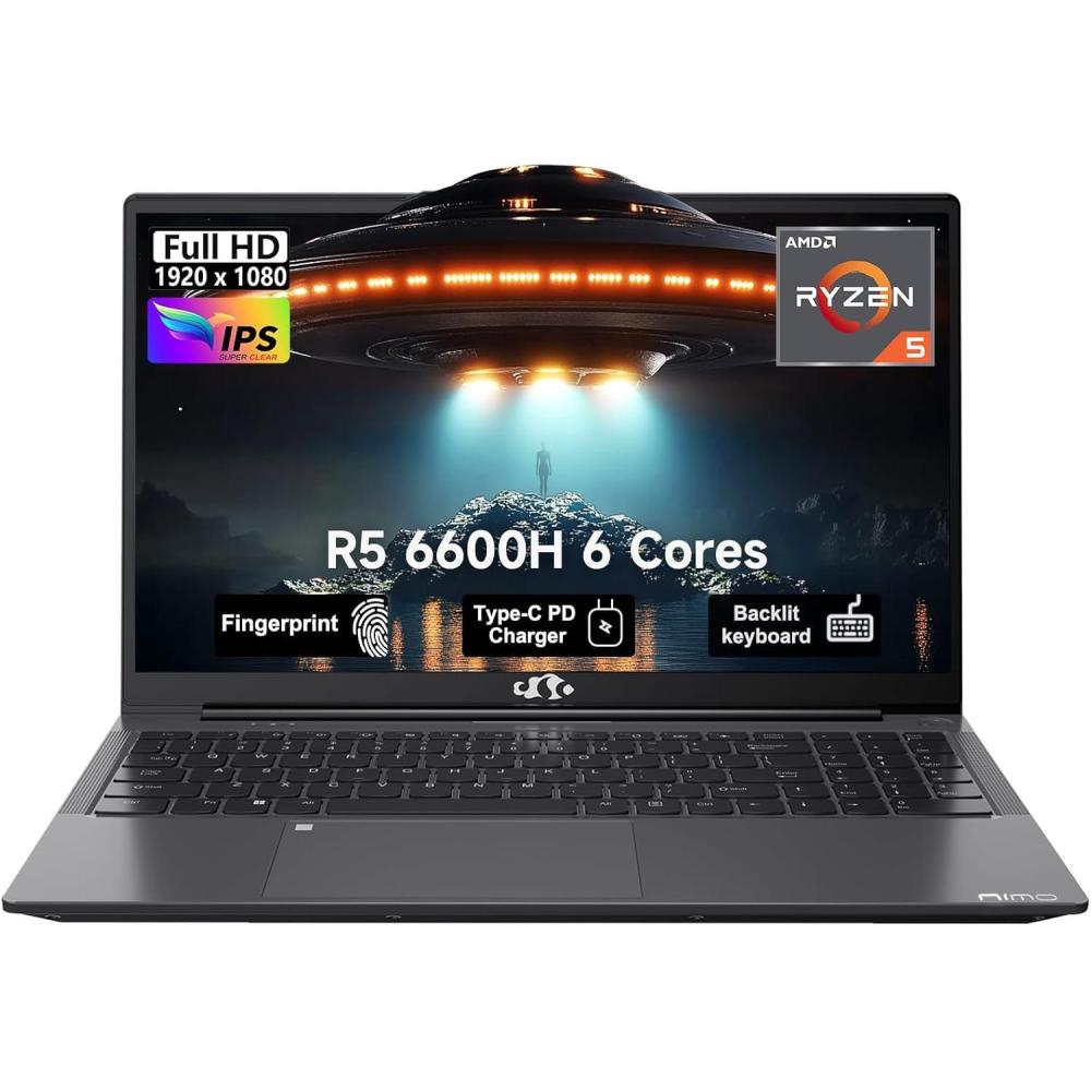 imageNIMO 156quot IPS FHDGamingLaptop 6 Cores AMD Ryzen 5 6600H 32GB DDR5 RAM 1TB SSD Beat i71165G7 Up to 45GHz AMD Radeon 660M GPUComputer with 100W TypeC Backlit Keyboard Fingerprint