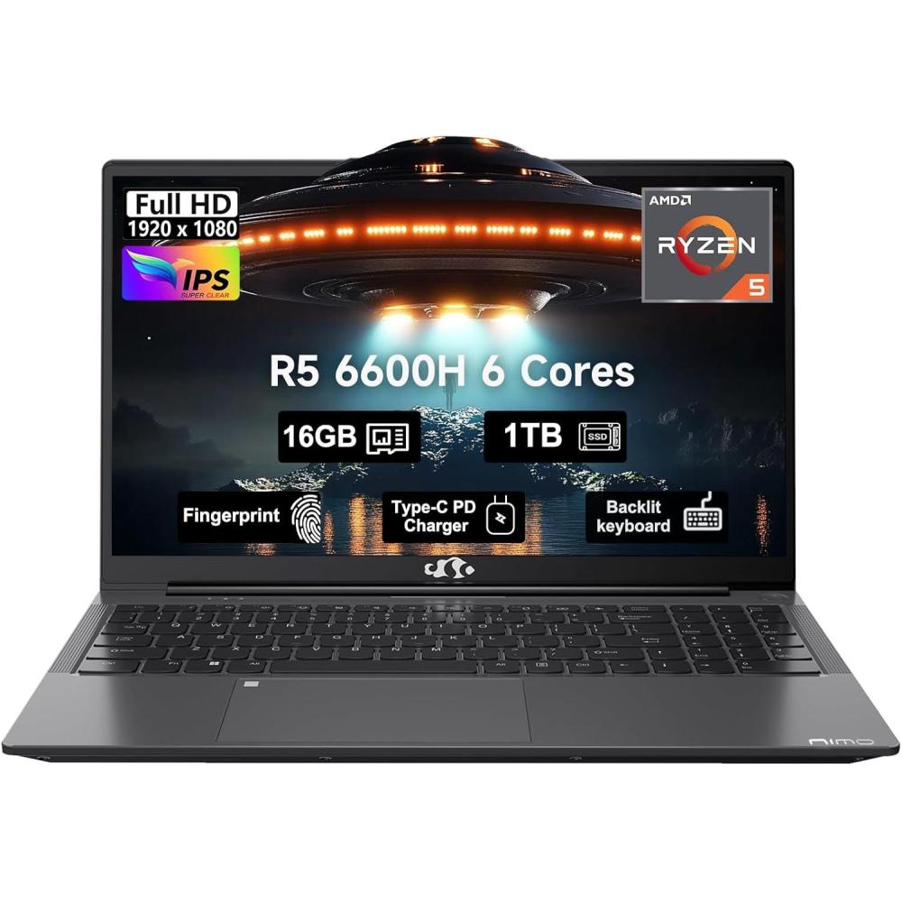 imageNIMO 156quot IPS FHDGamingLaptop AMD Ryzen 5 6600H 6Cores 660M GPU 32GB DDR5 RAM 1TB SSDBeat i71165G7 Up to 45GHz Computer with 100W GaN Type C Fingerprint Backlit Keyboard Win 11Gray
