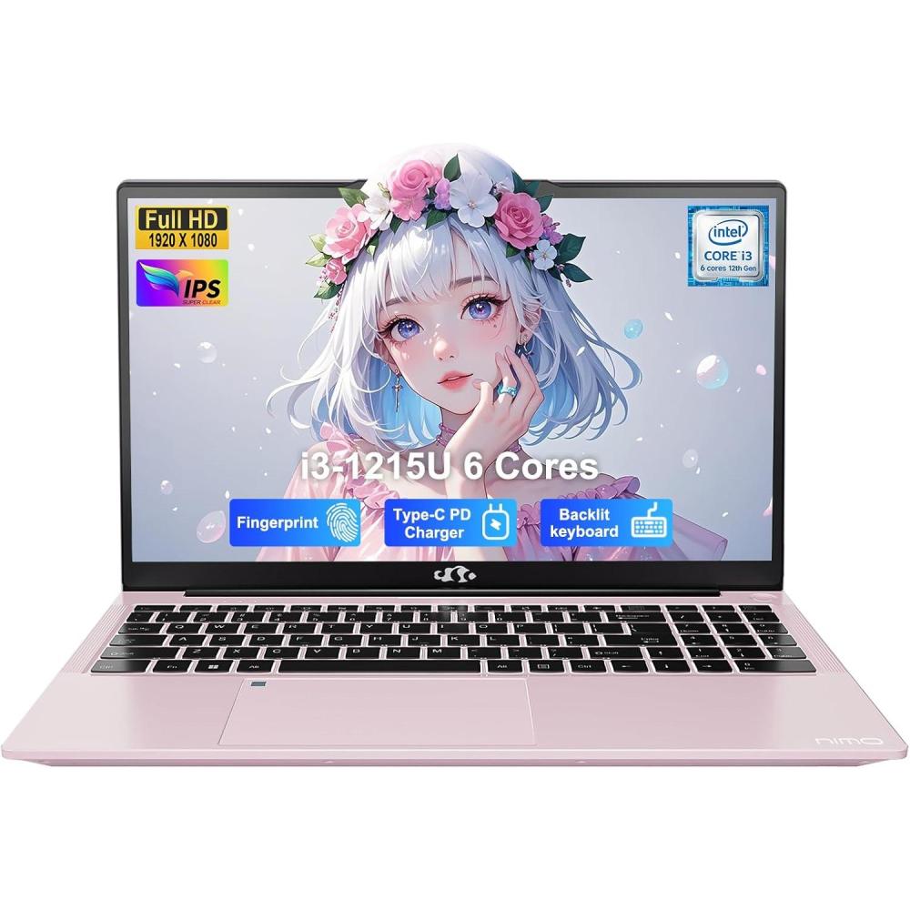 imageNIMO 156quot IPS FHDStudentLaptop Intel 6 Cores I31215U 8GB RAM 128GB SSD Beats i51135G7 Up to 44GHz Computer with 65W Type C Backlit Keyboard Fingerprint for Home and BusinessRose Gold