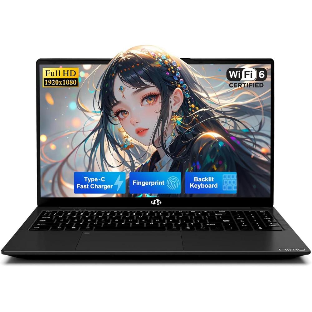 imageNIMO 156quot Student Laptop 16GB RAM 1TB SSD Intel Pentium N150 Beat i31115G4 4Core Up to 34GHz FHD Laptop with Backlit Keyboard 65W GaN TypeC Fingerprint for Business and College StudentsBlack