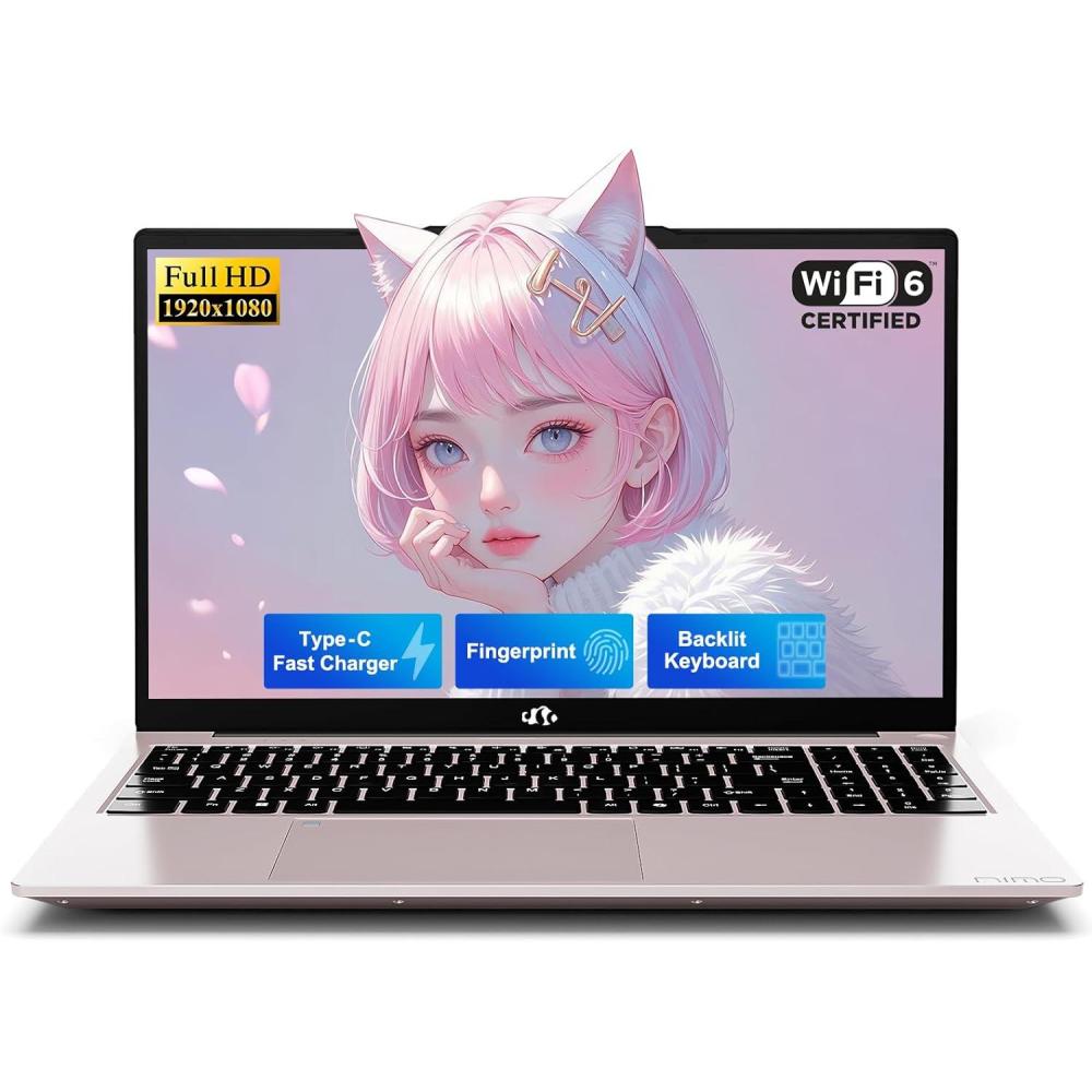 imageNIMO 156quot Student Laptop 16GB RAM 1TB SSD Intel Pentium N150 Beat i31115G4 4Core Up to 34GHz FHD Laptop with Backlit Keyboard 65W GaN TypeC Fingerprint for Business and College StudentsRose Gold