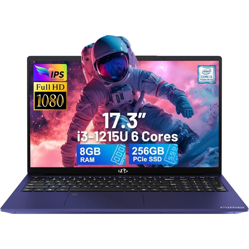 imageNIMO 173 FHDLaptop Intel 6Cores i31215U 32GB RAM 1TB SSD Beat i51135G7 Up to 44GHz 65W TypeC Fingerprint Backlit Keyboard IPS Business Computer WiFi 6 Win 11Blue
