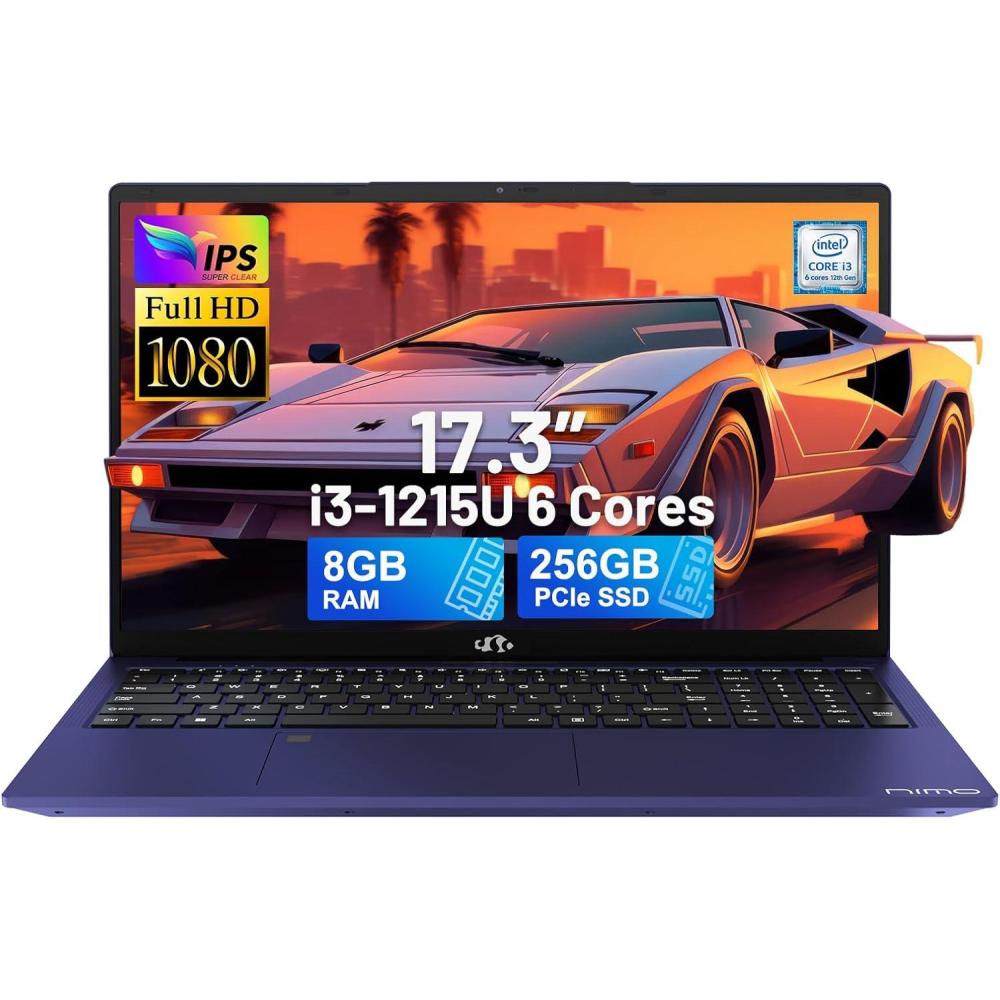 imageNIMO 173quot IPS FHDLaptop Intel 6 Cores i31215U 16GB RAM 512GB SSD Beat Ryzen 5 7520U Up to 44GHz Computer with 65W GaNType C Fingerprint Backlit Keyboard for Home Student and Business BlueBlue