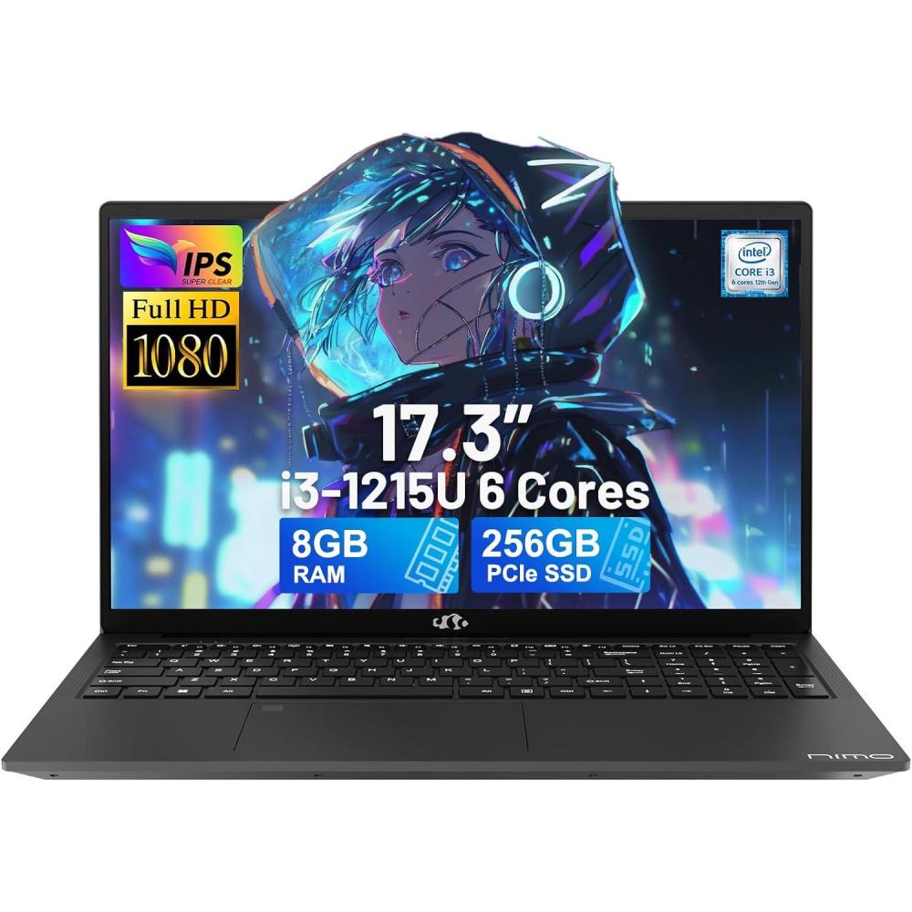 imageNIMO 173quot IPS FHDLaptop Intel 6 Cores i31215U 16GB RAM 512GB SSD Beat Ryzen 5 7520U Up to 44GHz Computer with 65W GaNType C Fingerprint Backlit Keyboard for Home Student and Business BlueGray
