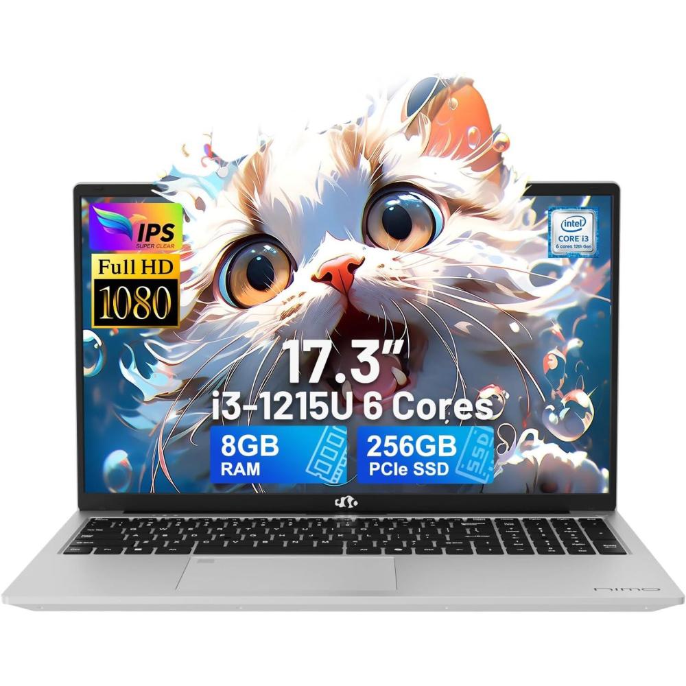 imageNIMO 173quot IPS FHDLaptop Intel 6 Cores i31215U 16GB RAM 512GB SSD Beat Ryzen 5 7520U Up to 44GHz Computer with 65W GaNType C Fingerprint Backlit Keyboard for Home Student and Business BlueSilver