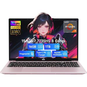 imageNIMO 156quot IPS FHD GamingLaptop AMD 8 Cores Ryzen 7 7735HS 32GB DDR5 RAM 1TB SSD Beats i712650H Up to 475GHz Computer with Radeon 680M 100W TypeC Backlit Keyboard Fingerprint Unlock Rose GoldRose Gold