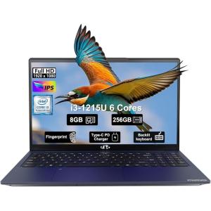 imageNIMO 156quot IPS FHDBusinessLaptop Intel 6 Core i31215U 8GB RAM 256GB SSD Beat i51135G7 Up to 44GHz Computer with Backlit Keyboard Fingerprint 65W Type C WiFi 6 Numpad Win 11Blue