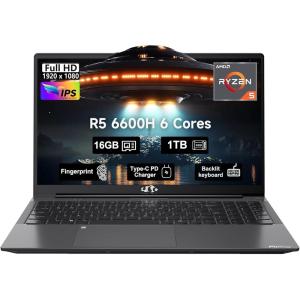 imageNIMO 156quot IPS FHDGamingLaptop AMD Ryzen 5 6600H 6Cores 660M GPU 32GB DDR5 RAM 1TB SSDBeat i71165G7 Up to 45GHz Computer with 100W GaN Type C Fingerprint Backlit Keyboard Win 11Gray