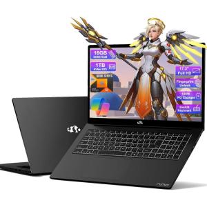 imageNIMO 173 GamingLaptop Ryzen 9 8945HS ampgti913900H 16GB RAM 1TB SSD Radeon 780M PD 100W USBC 40 AIEnhanced for Copilot VR Ready Backlit KB Fingerprint Unlock Gaming Student Office BusinessJet Black
