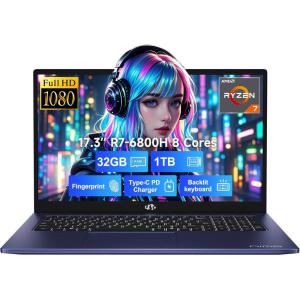 imageNIMO 173quot IPS FHDGamingLaptop 8 Cores AMD Ryzen 7 6800H 32GB DDR5 RAM 1TB SSD Beat i712700H Up to 47GHz AMD Radeon 680M GPUComputer with 100W TypeC Backlit Keyboard FingerprintBlue