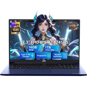 imageNIMO 173quot LightGamingLaptop 8 Cores AMD Ryzen 7 8745HS 64GB DDR5 RAM 1TB SSD Beat R9 6900HX up to 49GHz Radeon 780M Graphics IPS FHD Computer with 100W TypeC Backlit Keyboard FingerprintBlue