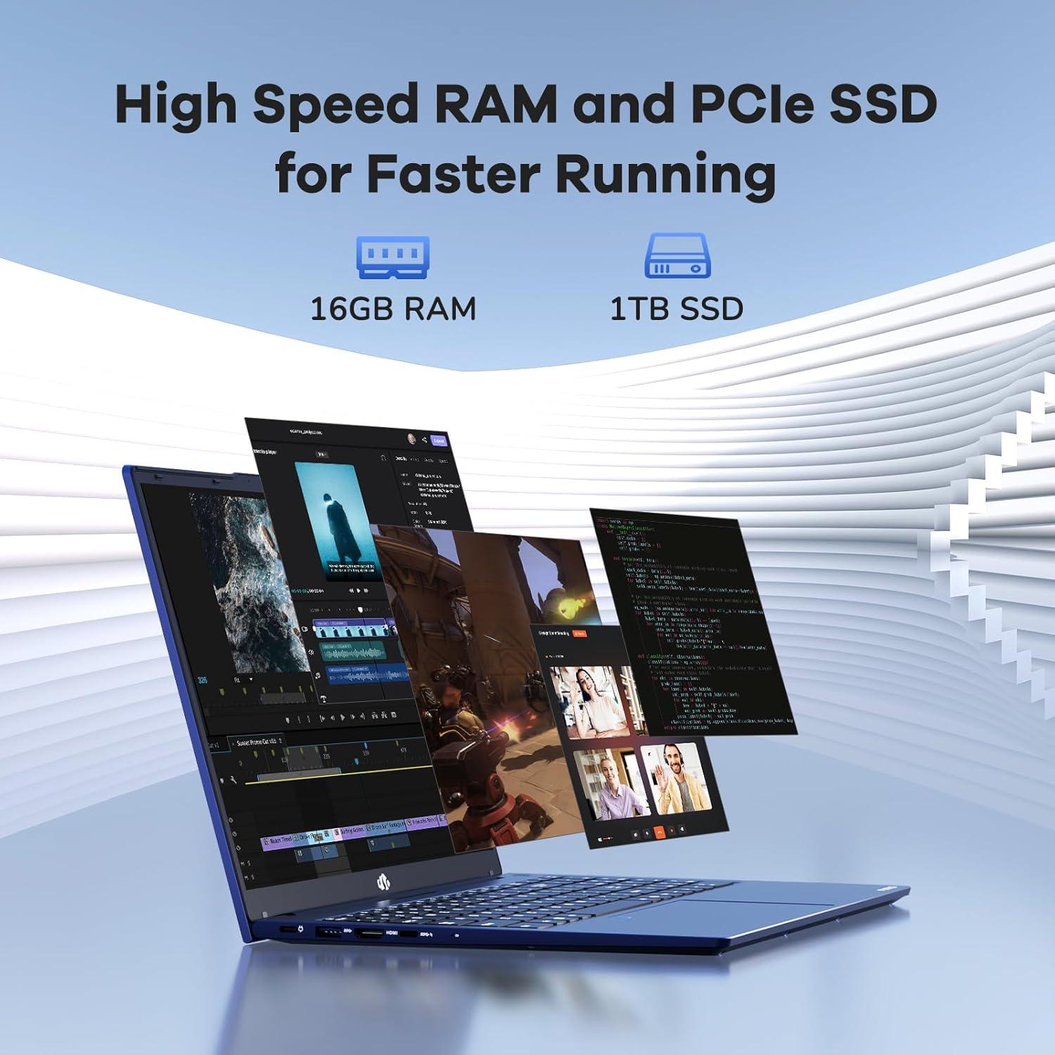 imageNIMO 156quot FHD lPSBusinessLaptop 8 Cores Intel i512450H 16GB RAM 1TB SSD Beat i711800H Up to 44 GHz Student Computer with 100W TypeC Fingerprint Backlit Keyboard WiFi6 Numpad Win 11Blue