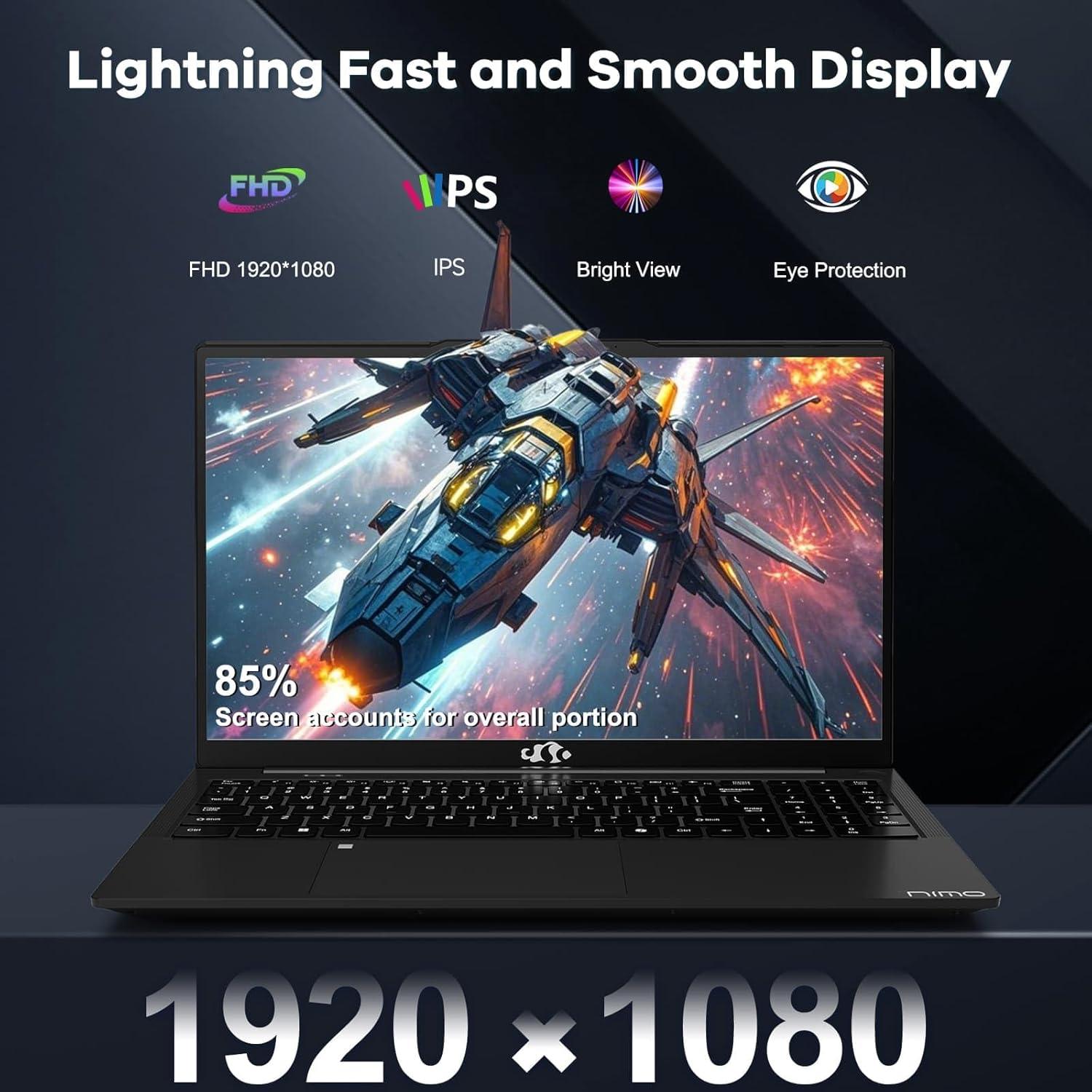 imageNIMO 156quot FHD lPSBusinessLaptop 8 Cores Intel i512450H 16GB RAM 1TB SSD Beat i711800H Up to 44 GHz Student Computer with 100W TypeC Fingerprint Backlit Keyboard WiFi6 Numpad Win 11Black
