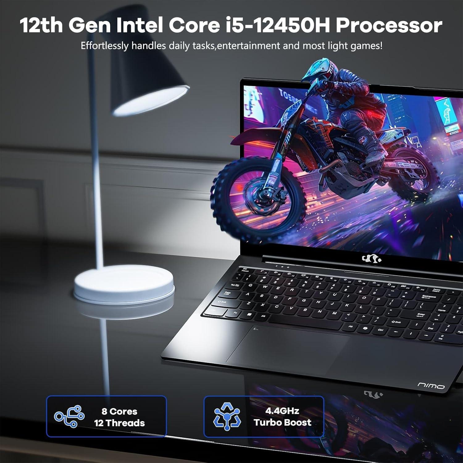 imageNIMO 156quot FHD lPSBusinessLaptop 8 Cores Intel i512450H 16GB RAM 1TB SSD Beat i711800H Up to 44 GHz Student Computer with 100W TypeC Fingerprint Backlit Keyboard WiFi6 Numpad Win 11Black