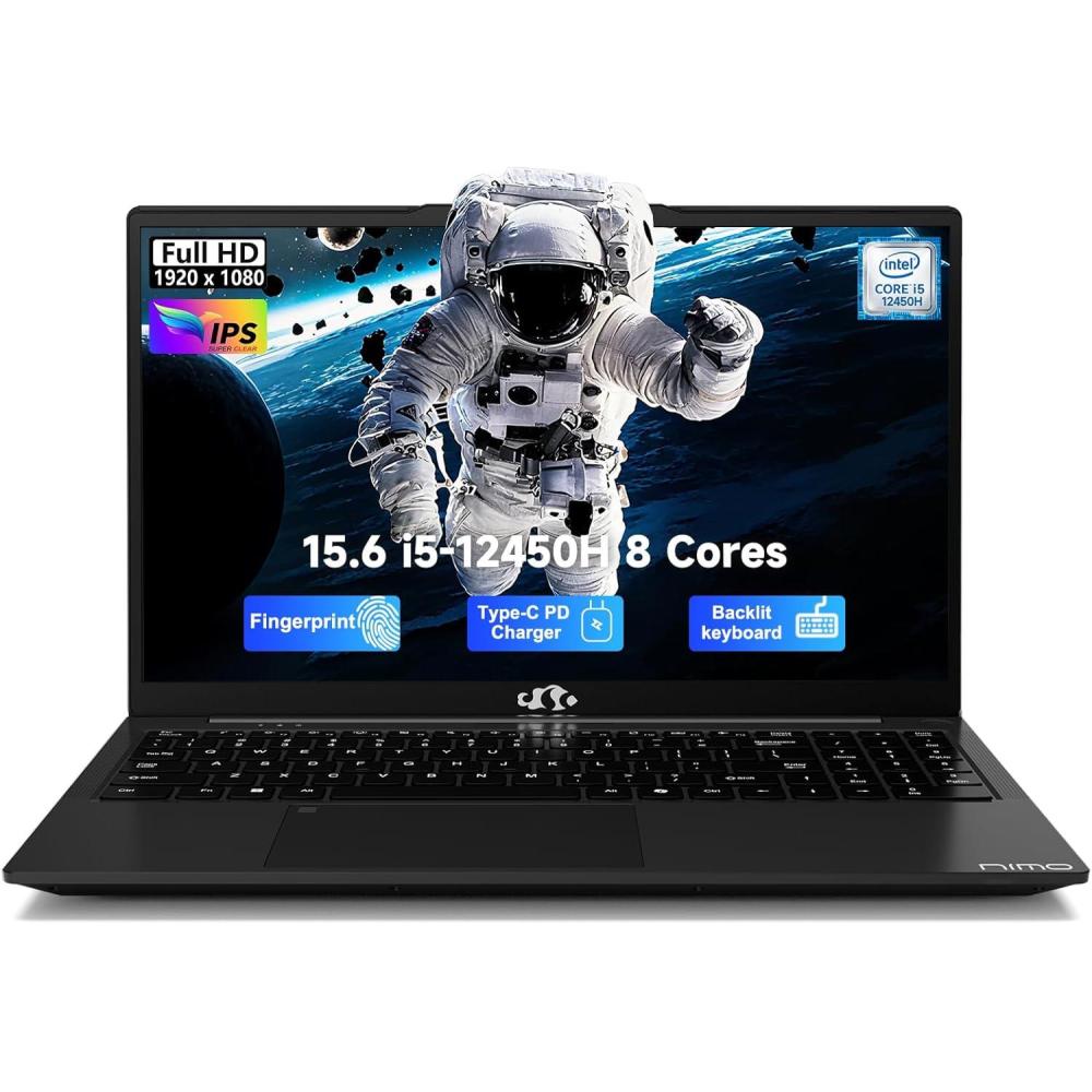 imageNIMO 156quot FHD lPSBusinessLaptop 8 Cores Intel i512450H 16GB RAM 1TB SSD Beat i711800H Up to 44 GHz Student Computer with 100W TypeC Fingerprint Backlit Keyboard WiFi6 Numpad Win 11Black